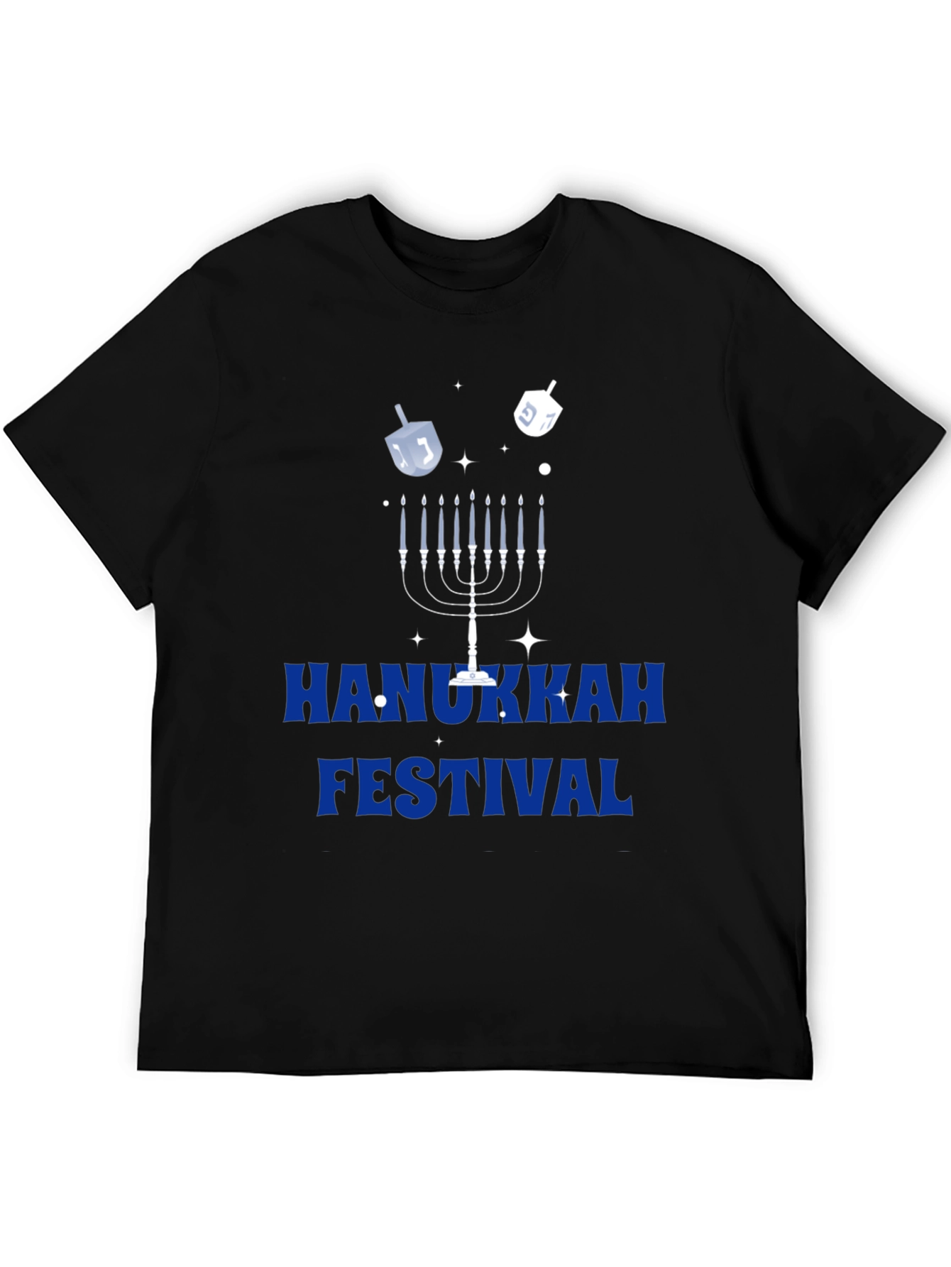 Hanukkah Festival Graphic Tee - Mens Black Cotton T-Shirt