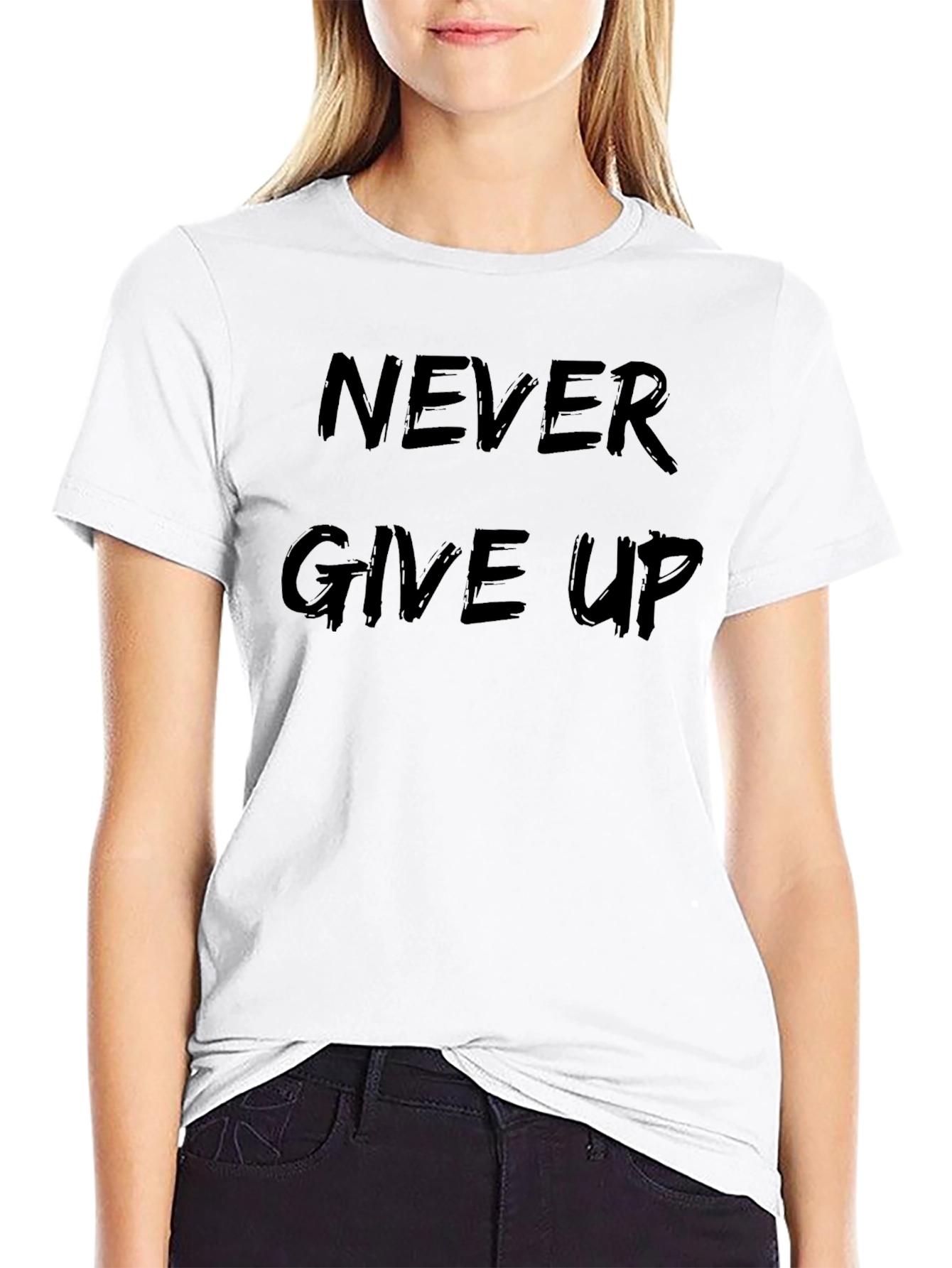 Never Give Up Black T-Shirt Motivational Quote