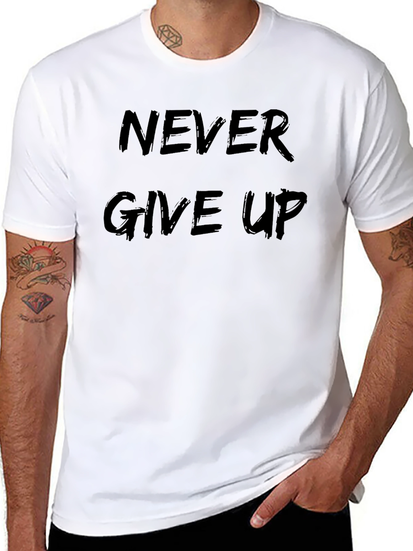 Never Give Up Black T-Shirt Motivational Quote