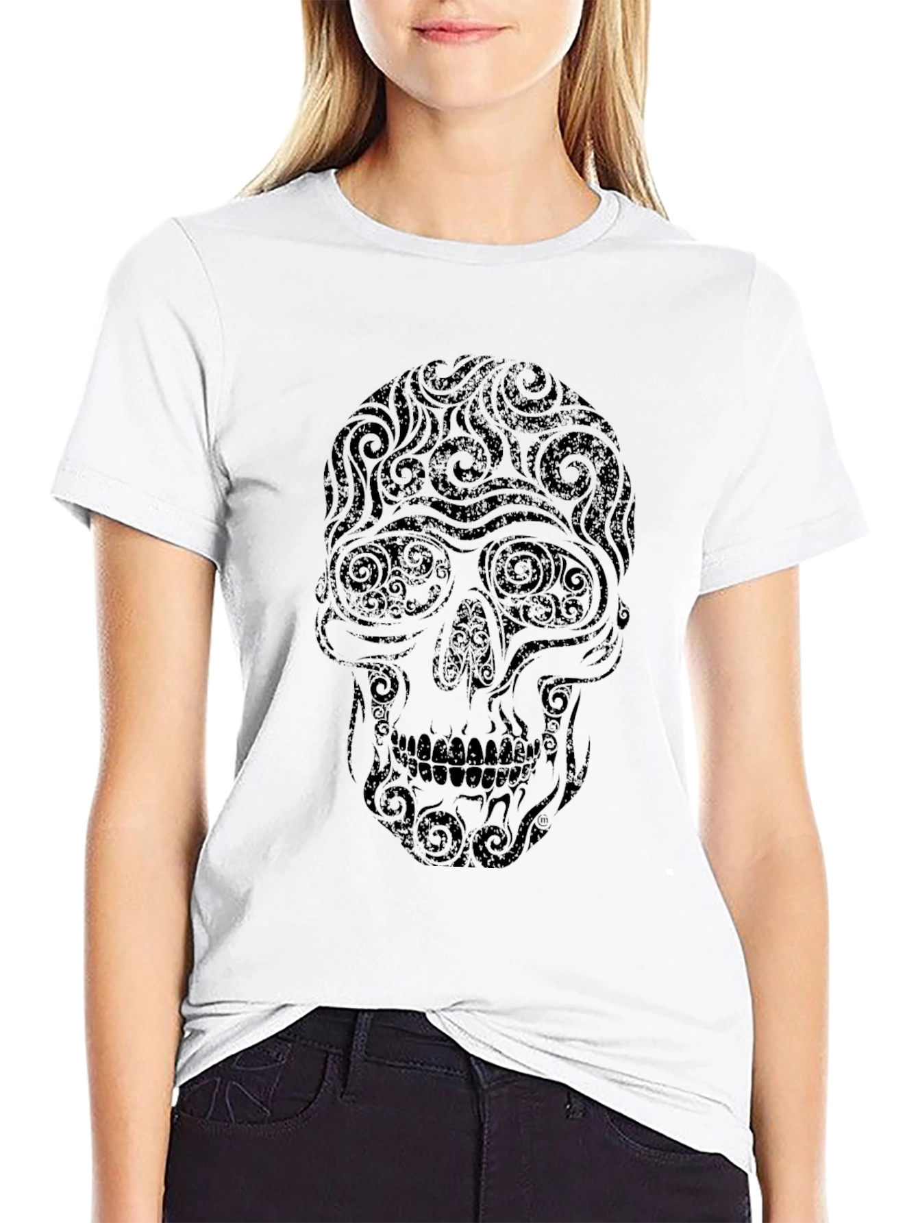 Swirl Skull Graphic Tee - Mens Black T-Shirt