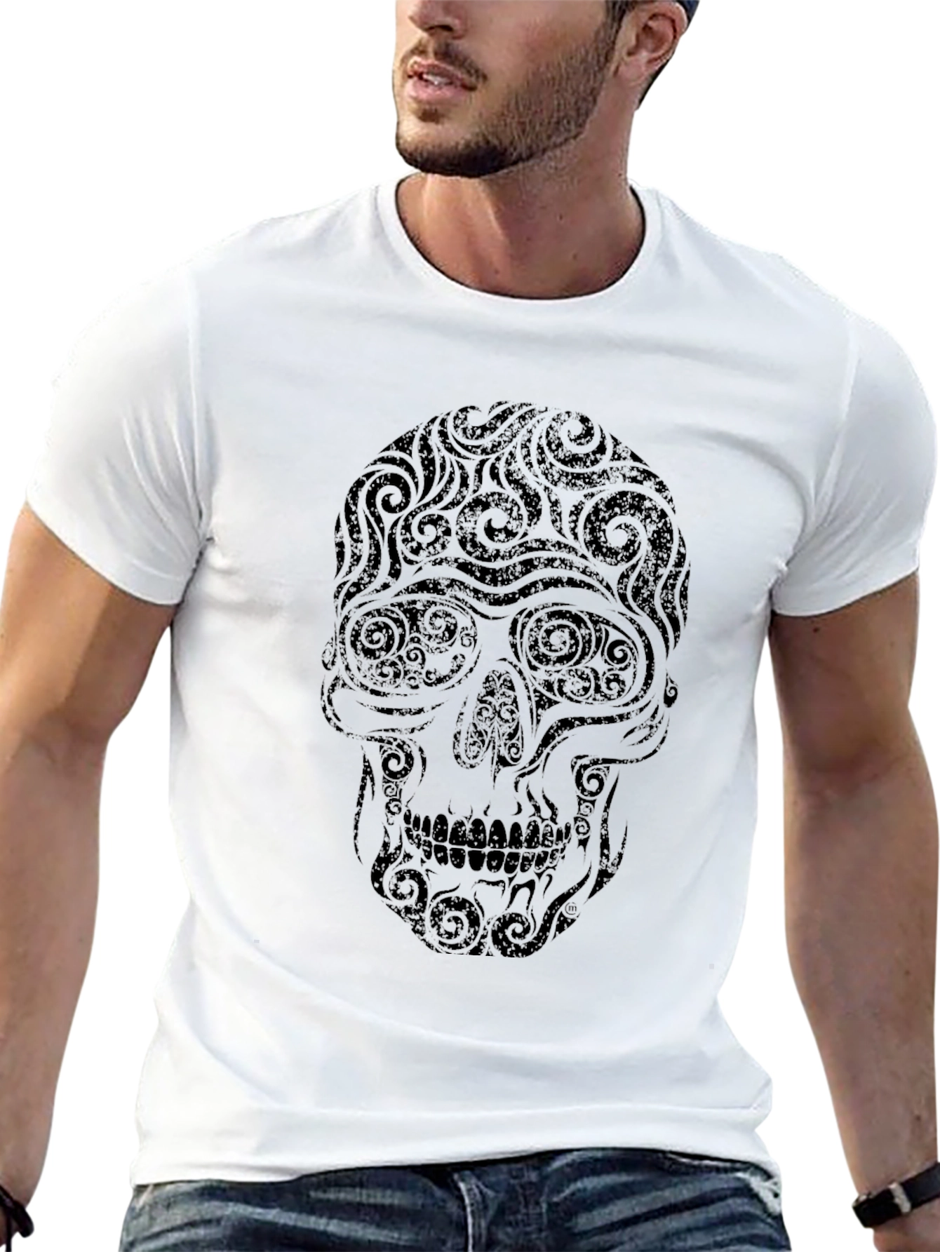 Swirl Skull Graphic Tee - Mens Black T-Shirt