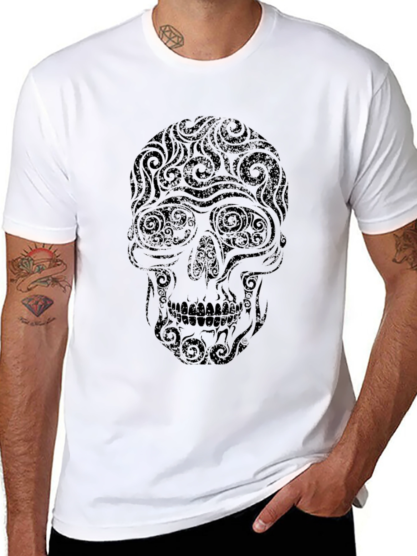 Swirl Skull Graphic Tee - Mens Black T-Shirt