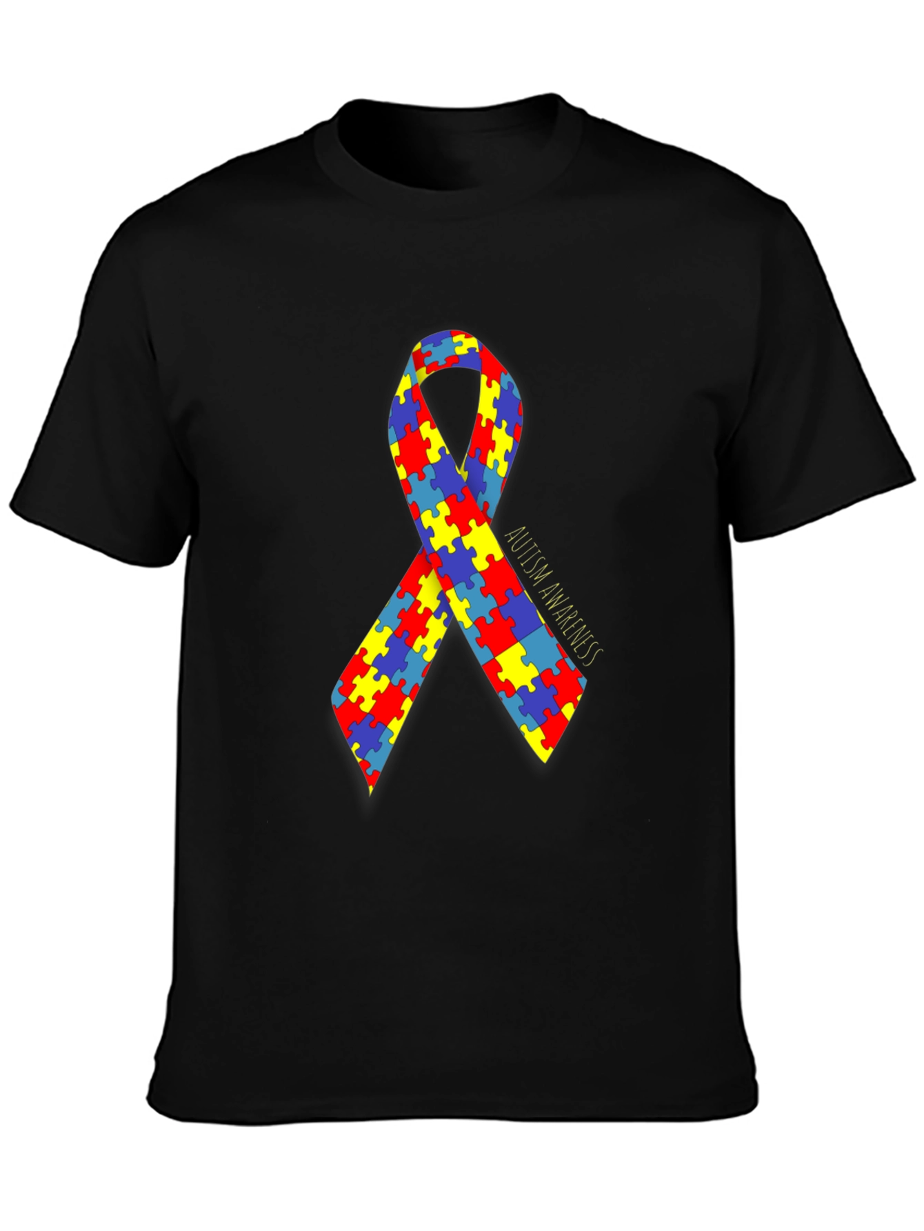Autism Awareness Puzzle Ribbon T-Shirt - Black