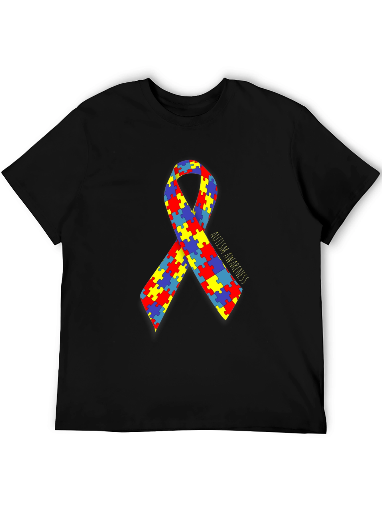 Autism Awareness Puzzle Ribbon T-Shirt - Black