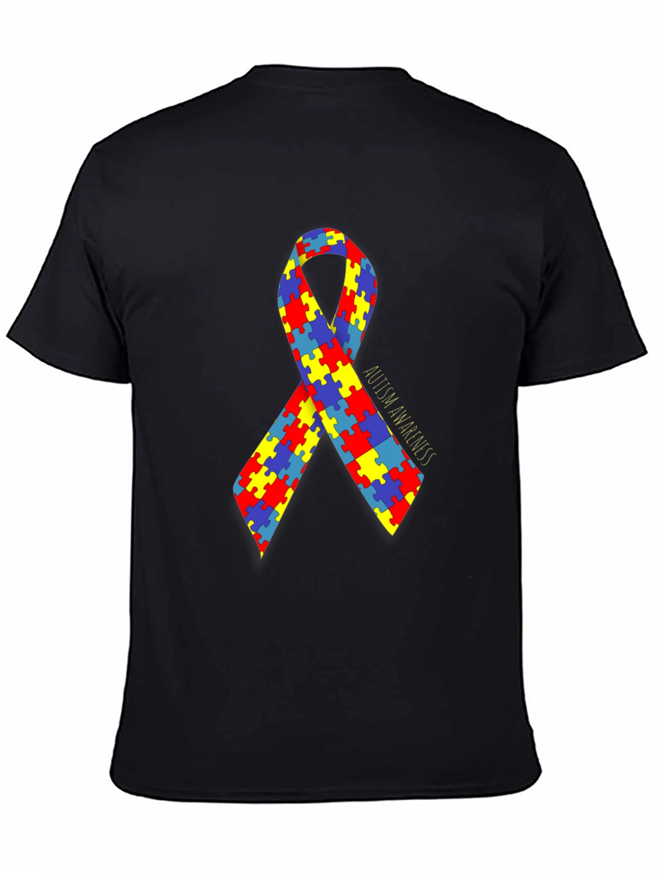 Autism Awareness Puzzle Ribbon T-Shirt - Black