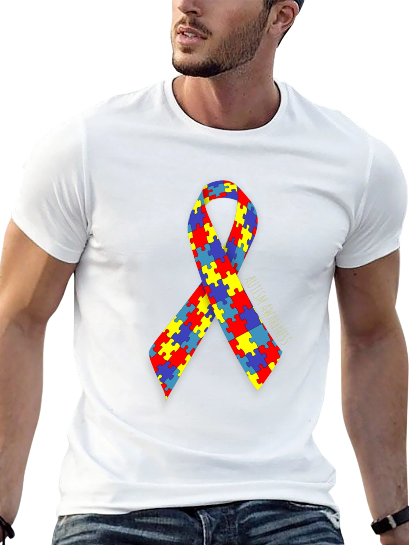 Autism Awareness Puzzle Ribbon T-Shirt - Black