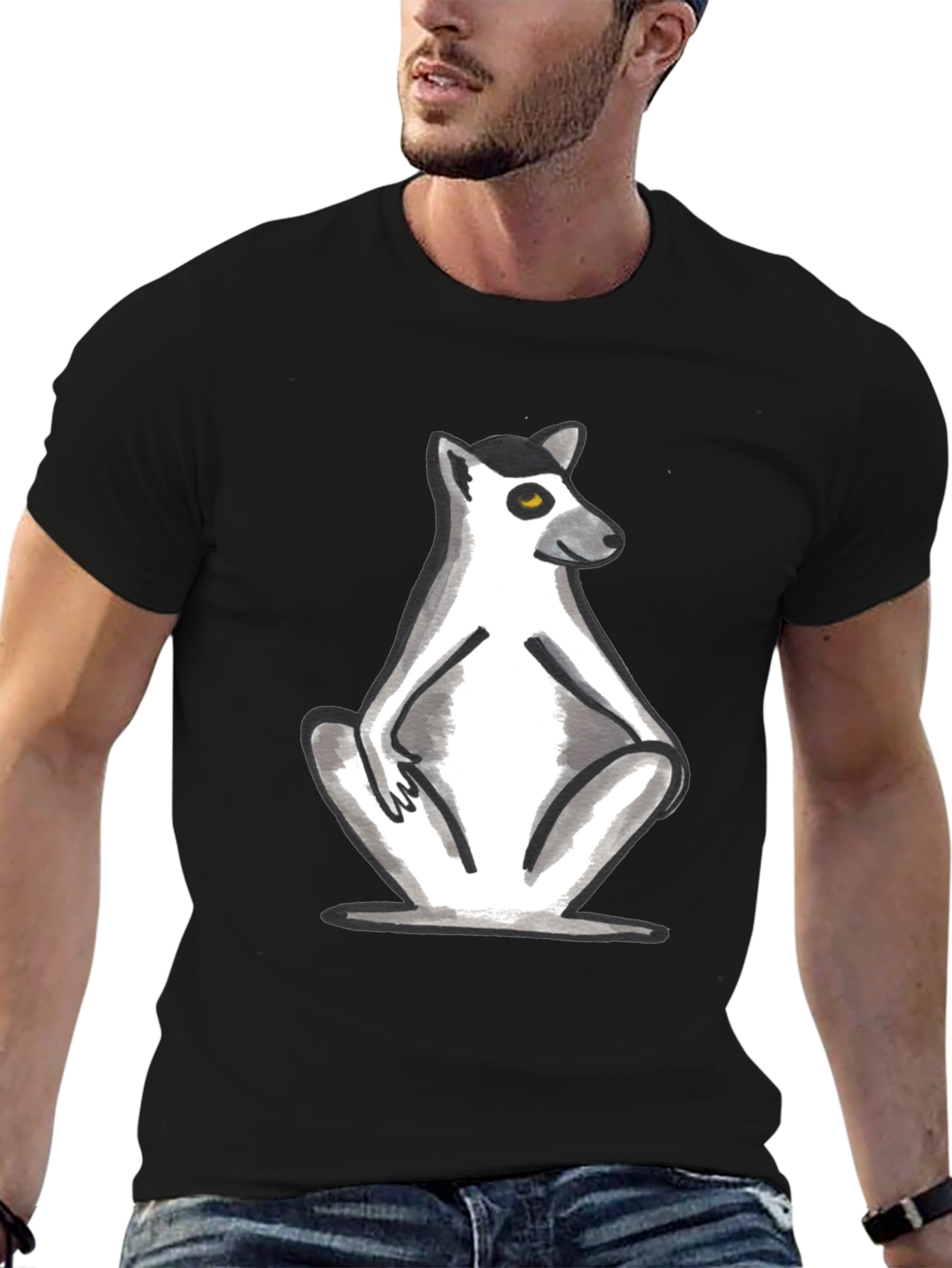Lemur Graphic Tee - Stylish Black Cotton T-Shirt