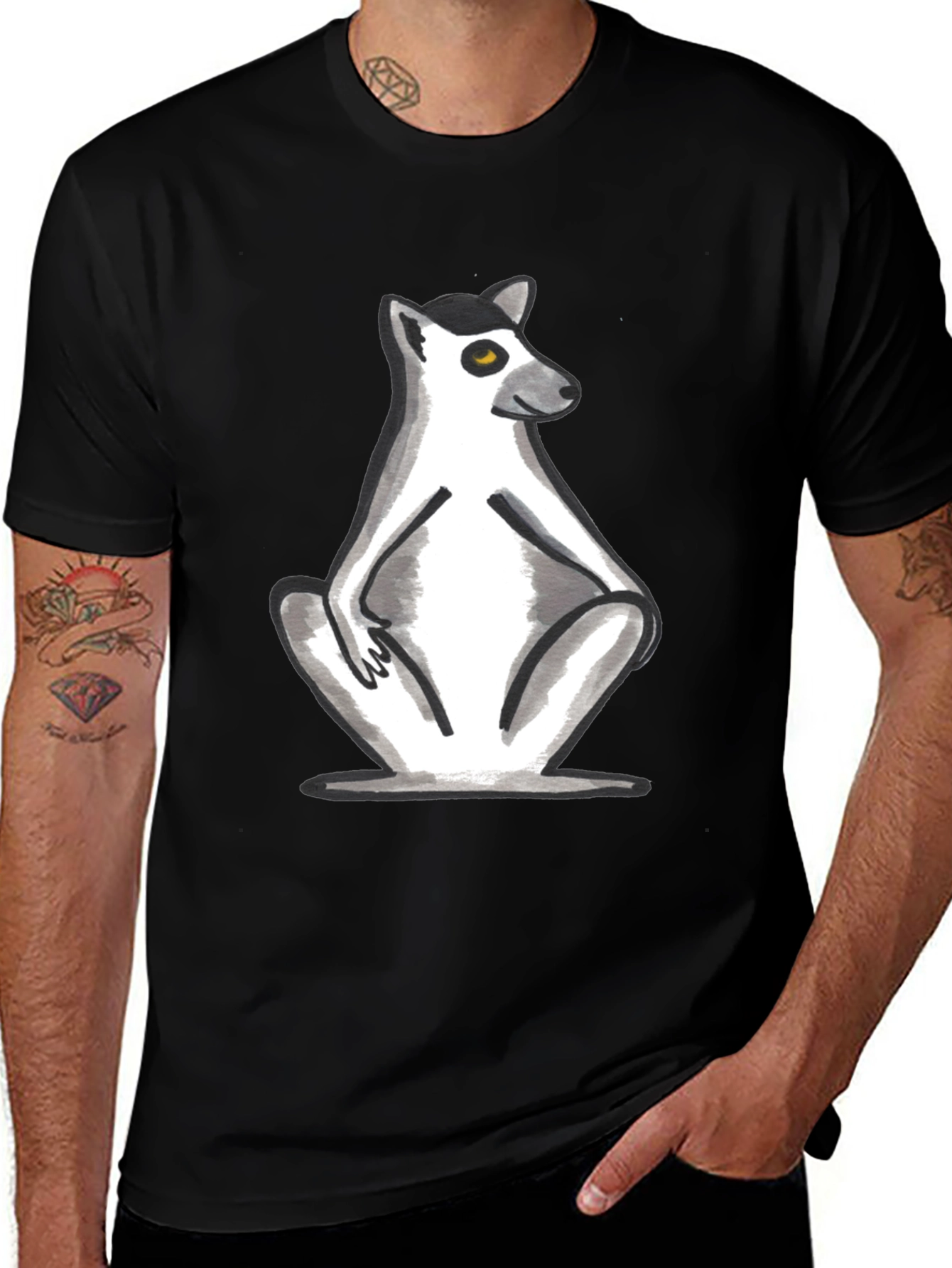 Lemur Graphic Tee - Stylish Black Cotton T-Shirt
