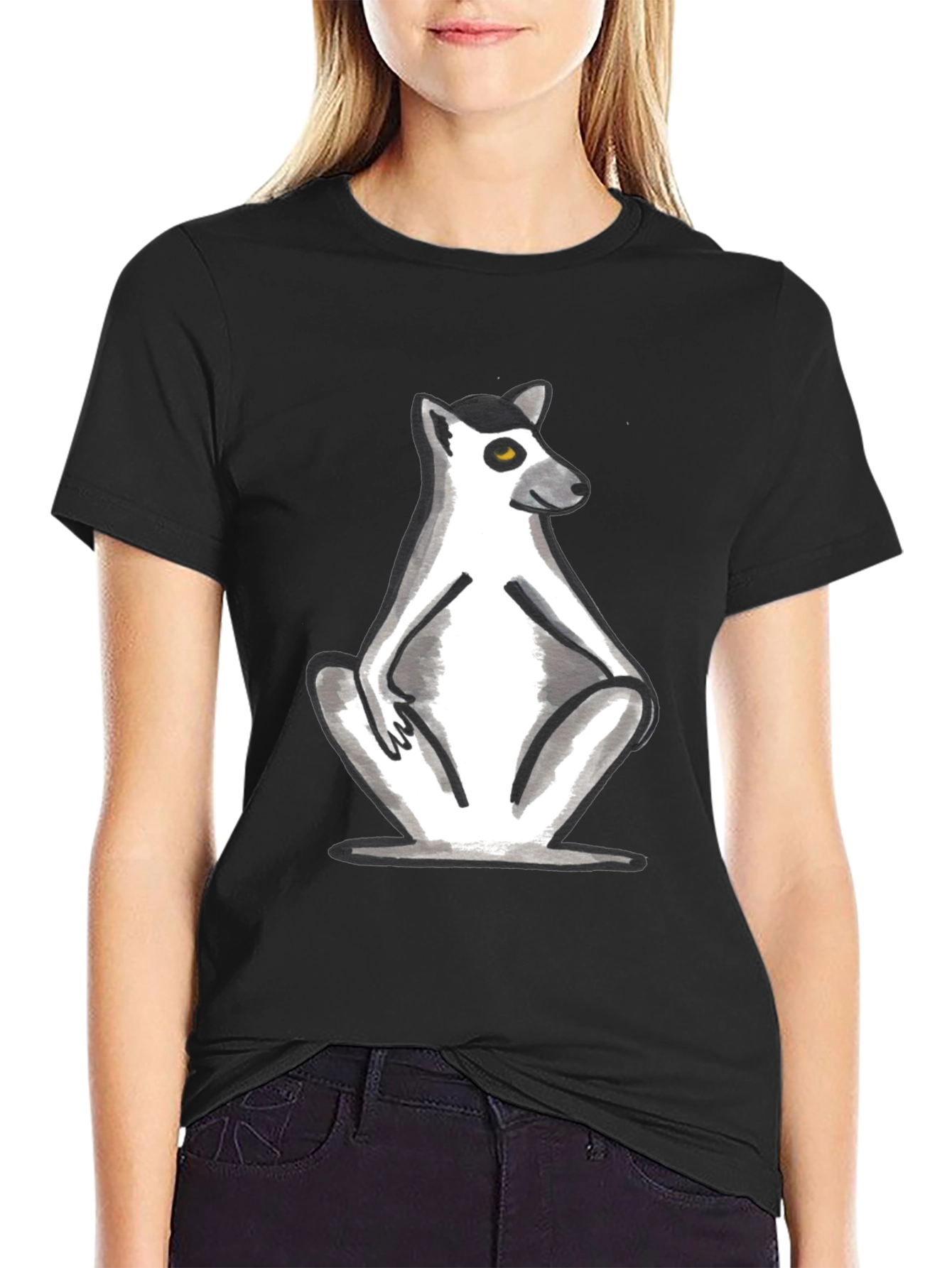 Lemur Graphic Tee - Stylish Black Cotton T-Shirt