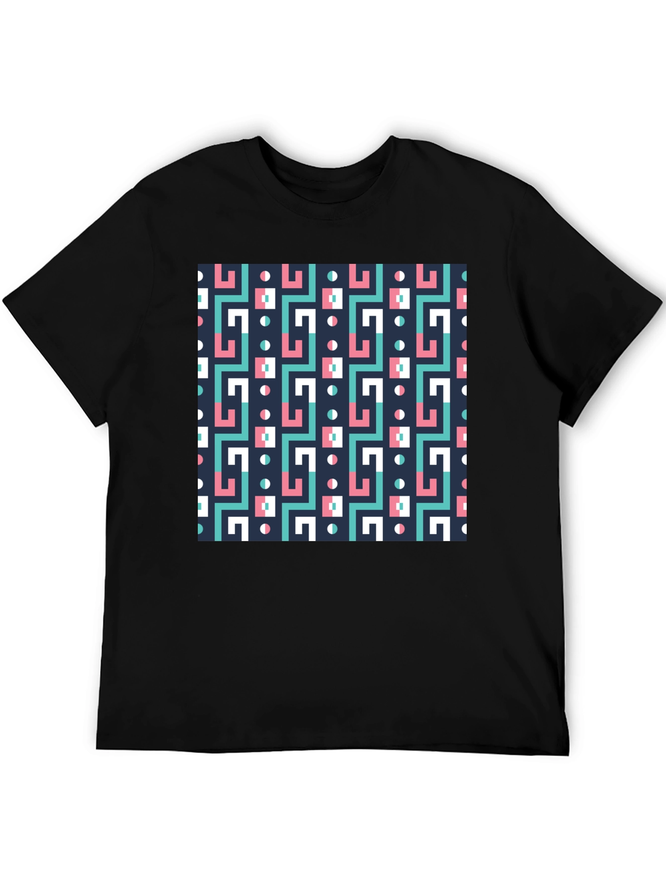 Geometric Pattern Black Crew Neck Tee