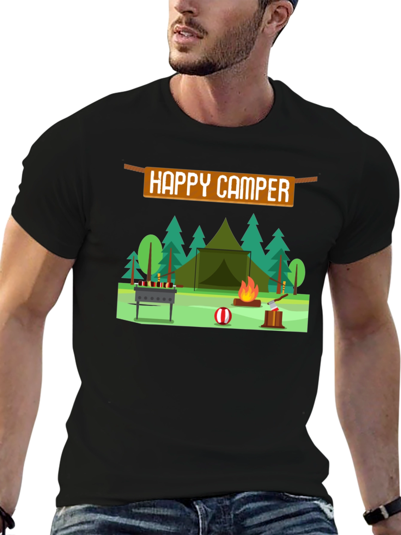 Happy Camper Graphic T-Shirt - Camping Adventure Tee