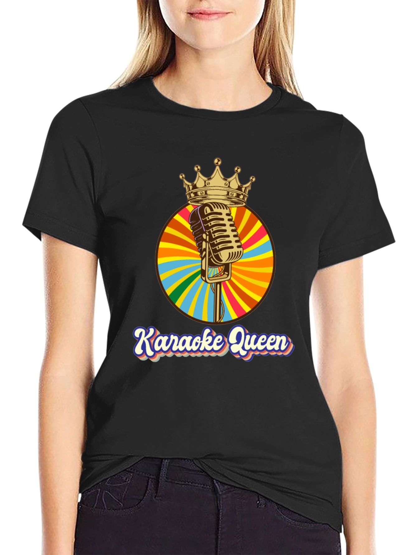 Karaoke Queen Crown Microphone Graphic T-Shirt