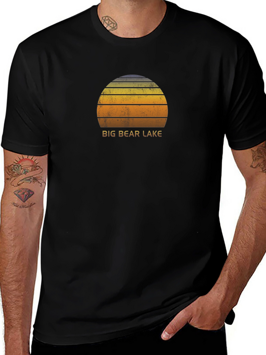 Big Bear Lake Sunset Graphic Tee - Retro Style Black T-Shirt