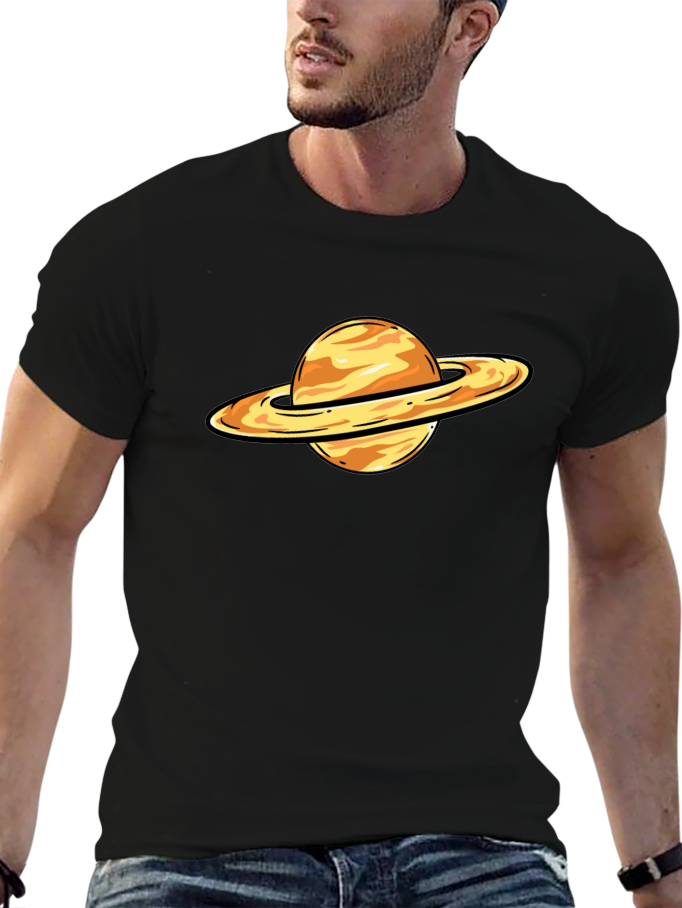 Saturn Graphic T-Shirt - Black Cotton Blend