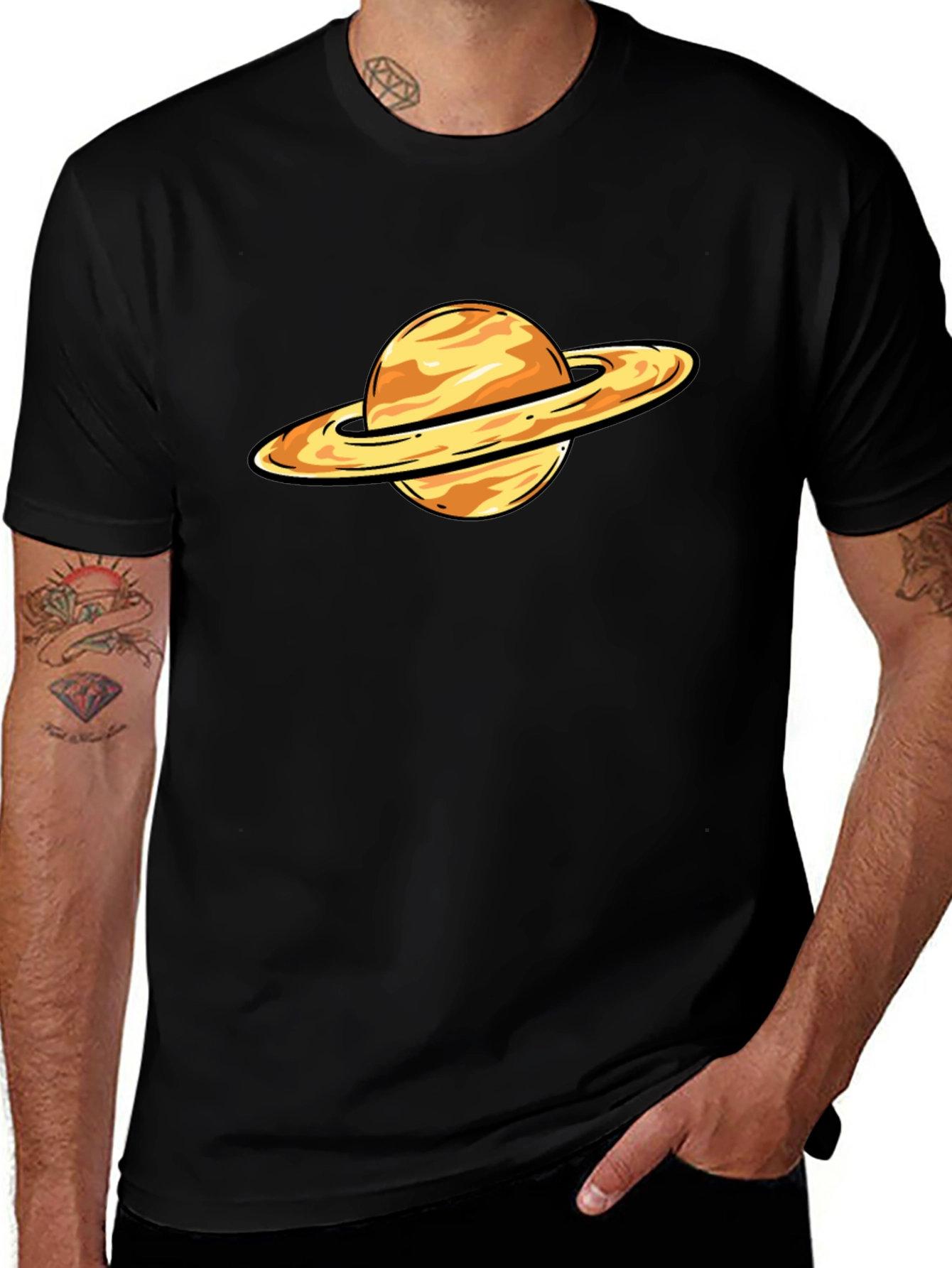 Saturn Graphic T-Shirt - Black Cotton Blend