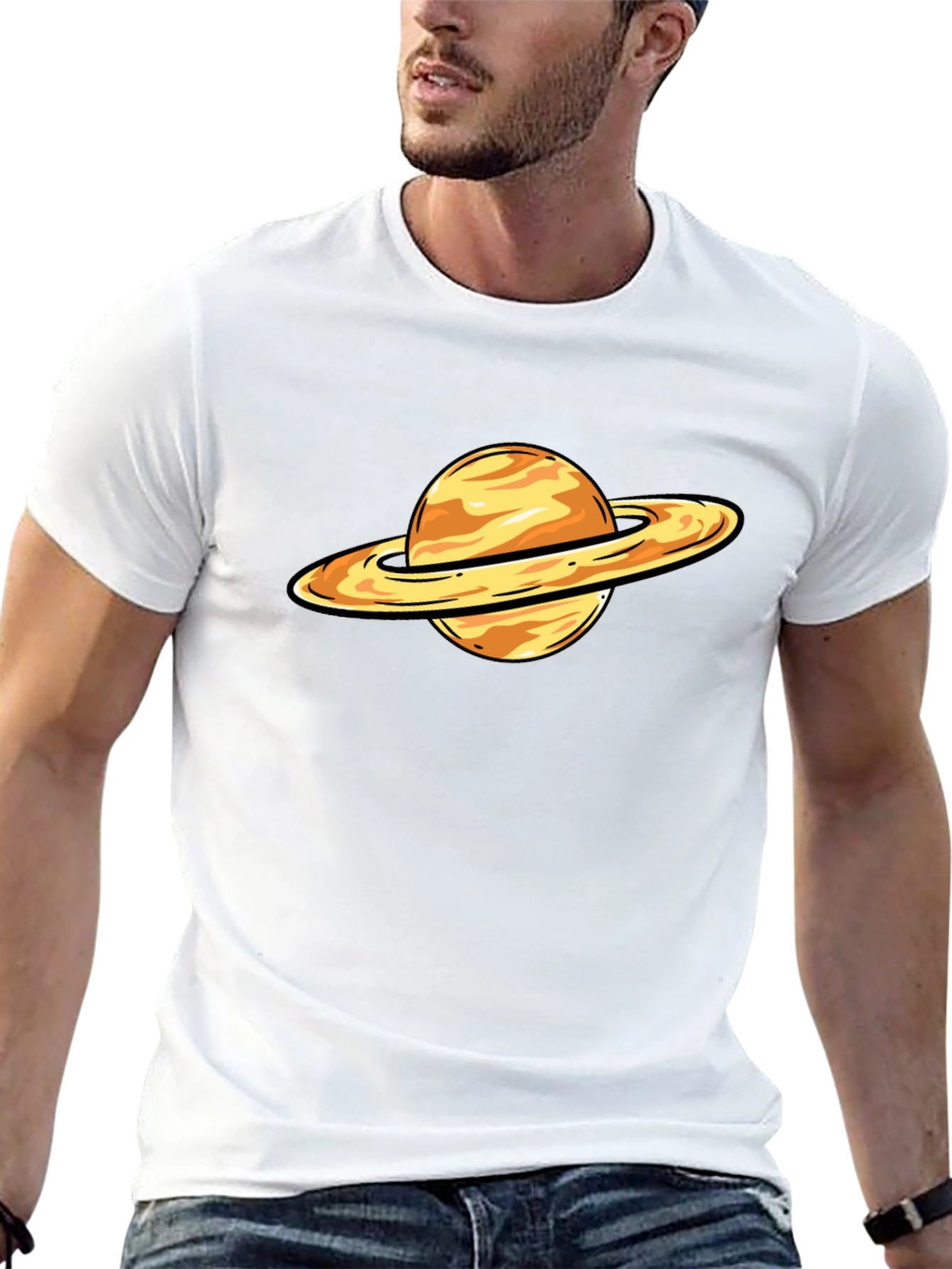 Saturn Graphic T-Shirt - Black Cotton Blend