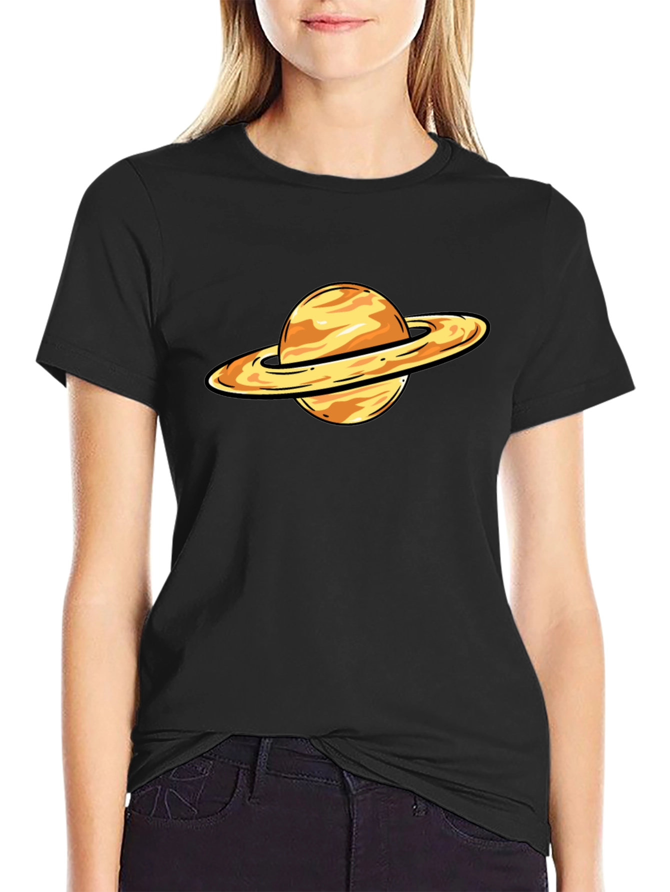 Saturn Graphic T-Shirt - Black Cotton Blend