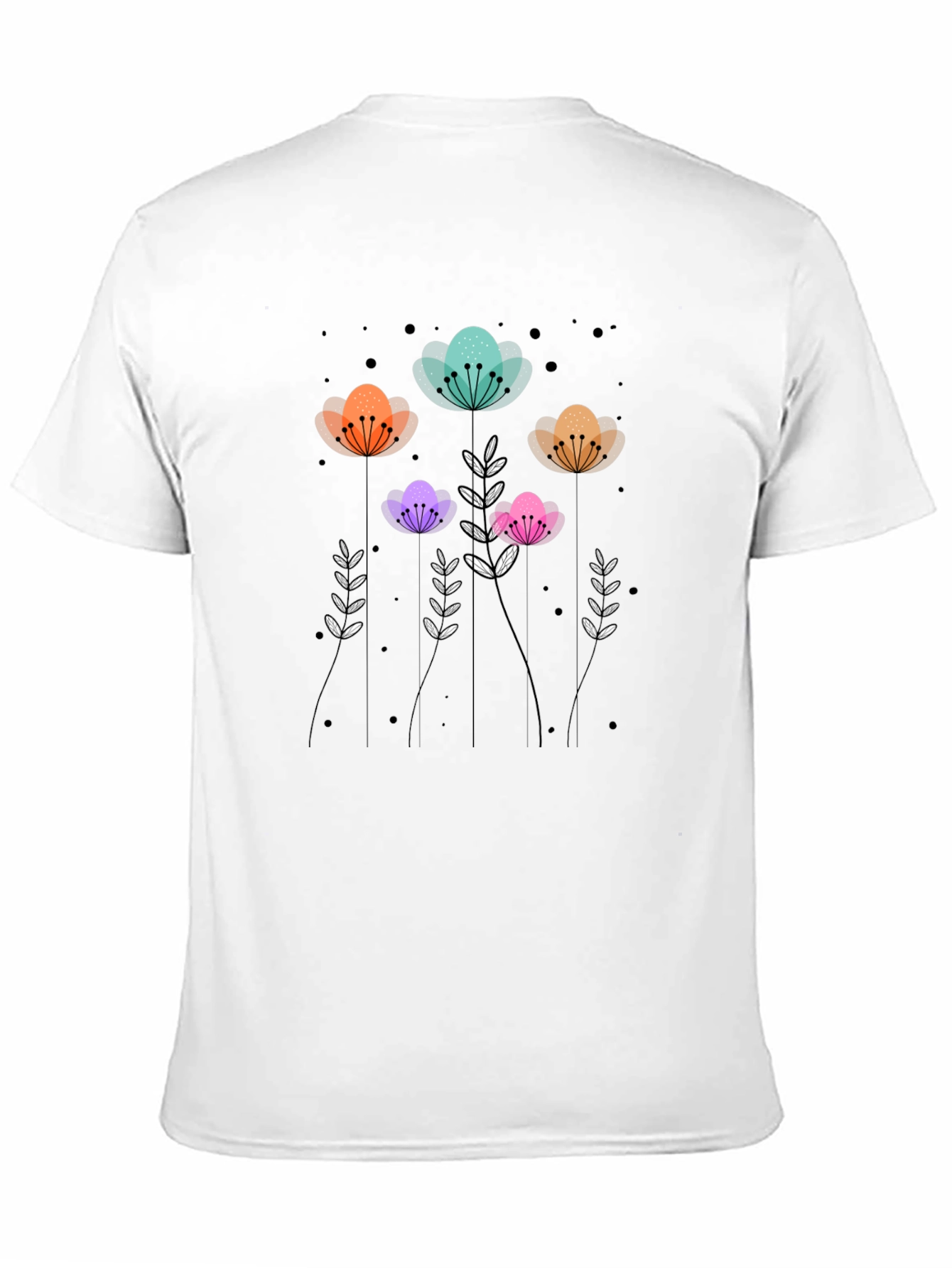 Floral Print Black T-Shirt - Unique Design