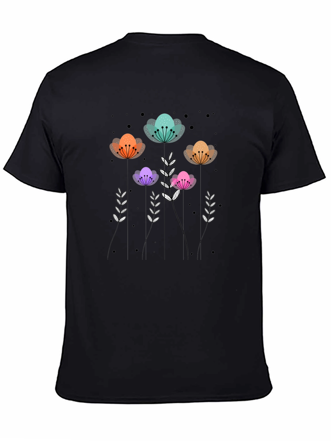 Floral Print Black T-Shirt - Unique Design