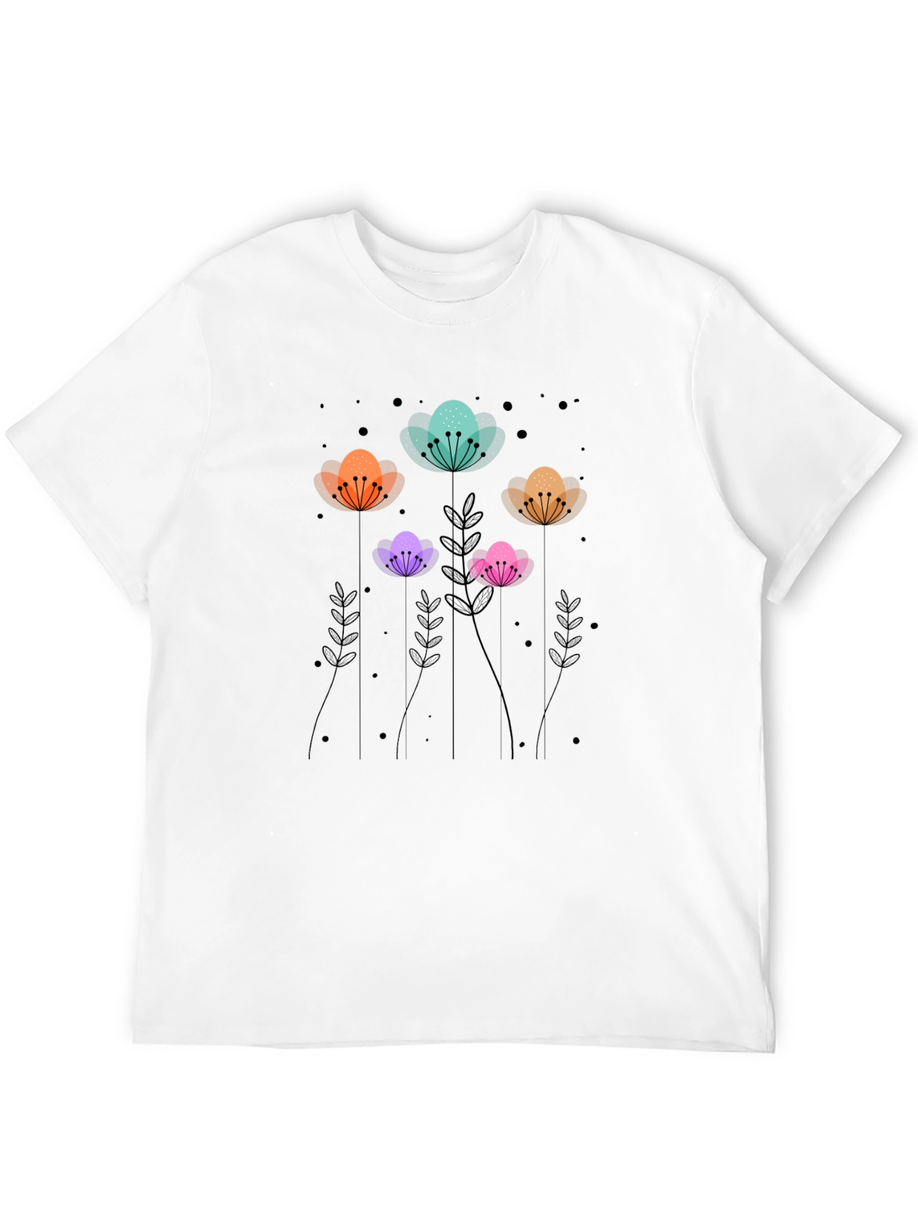 Floral Print Black T-Shirt - Unique Design