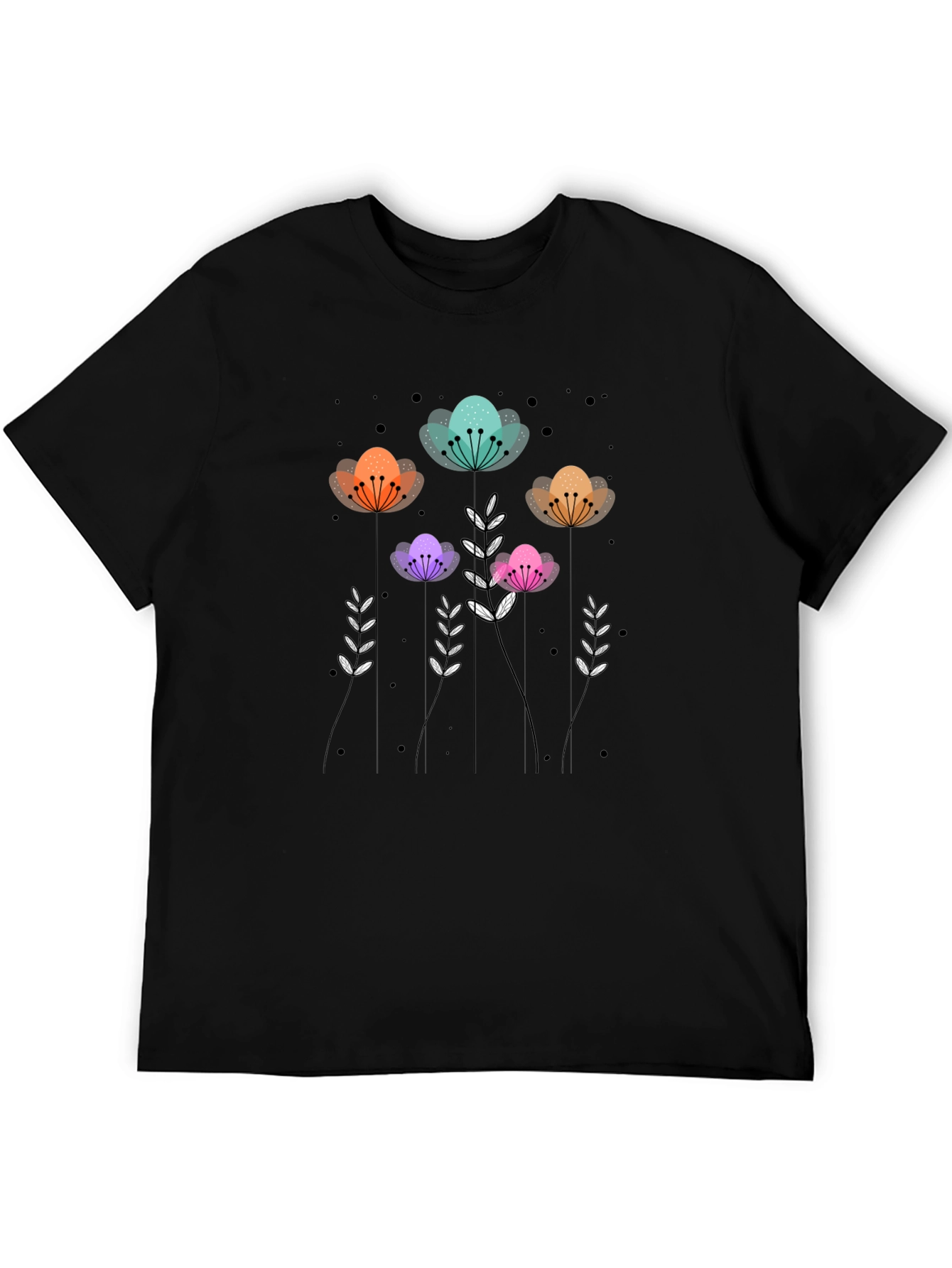 Floral Print Black T-Shirt - Unique Design