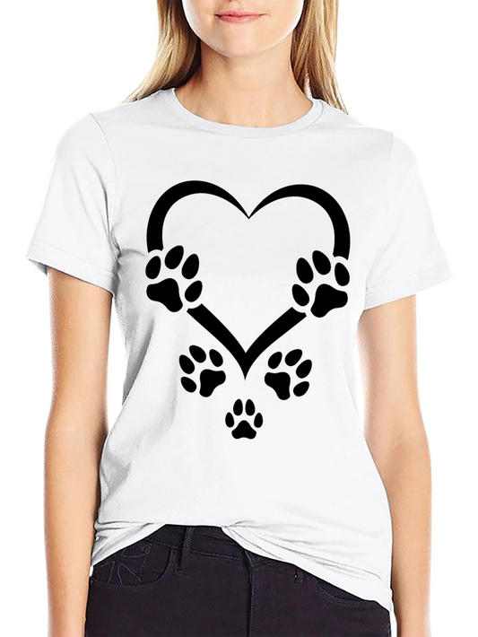 Paw Print Heart Graphic Tee - Black