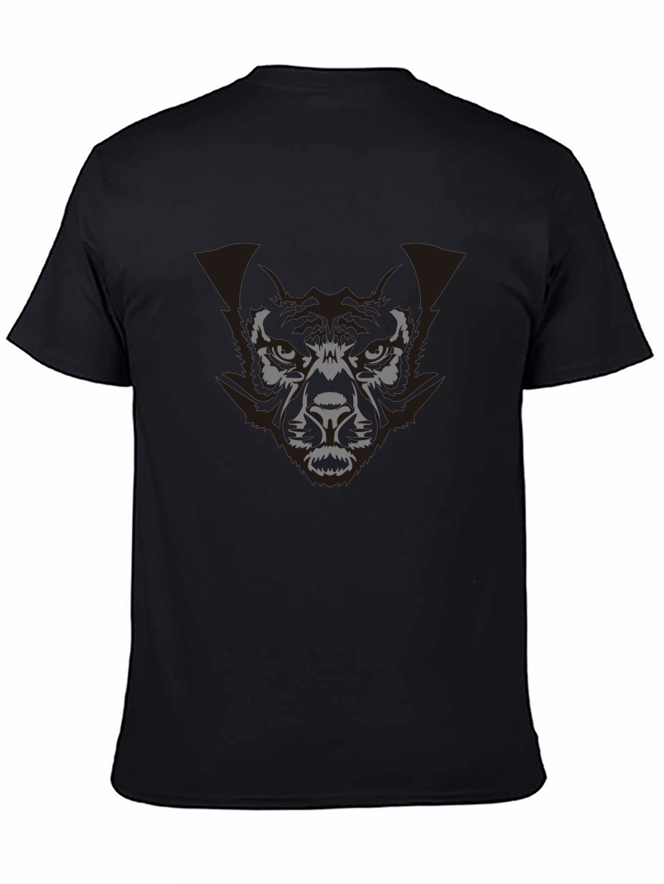 Mens Graphic Print Black T-Shirt - Wolf Design