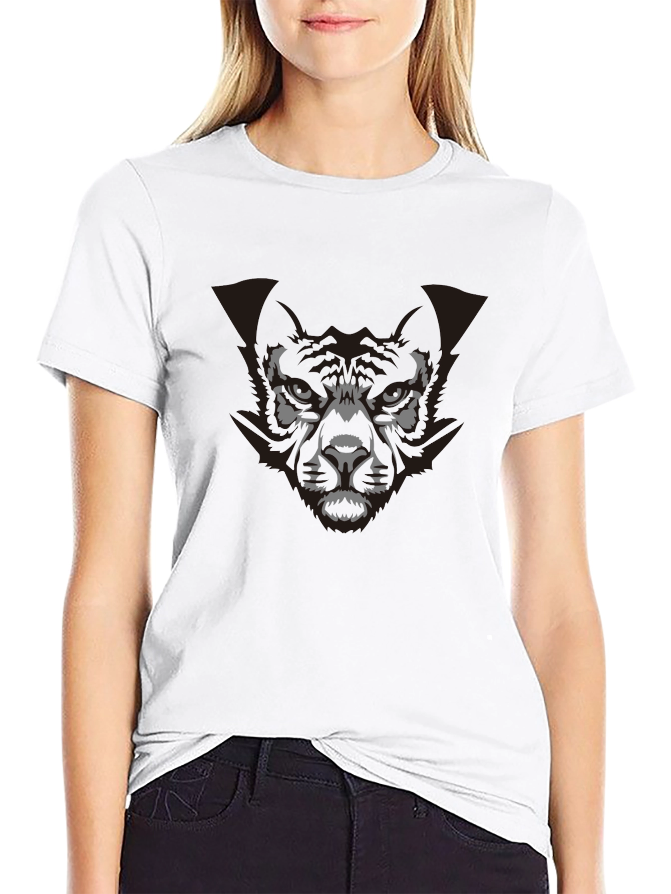 Mens Graphic Print Black T-Shirt - Wolf Design