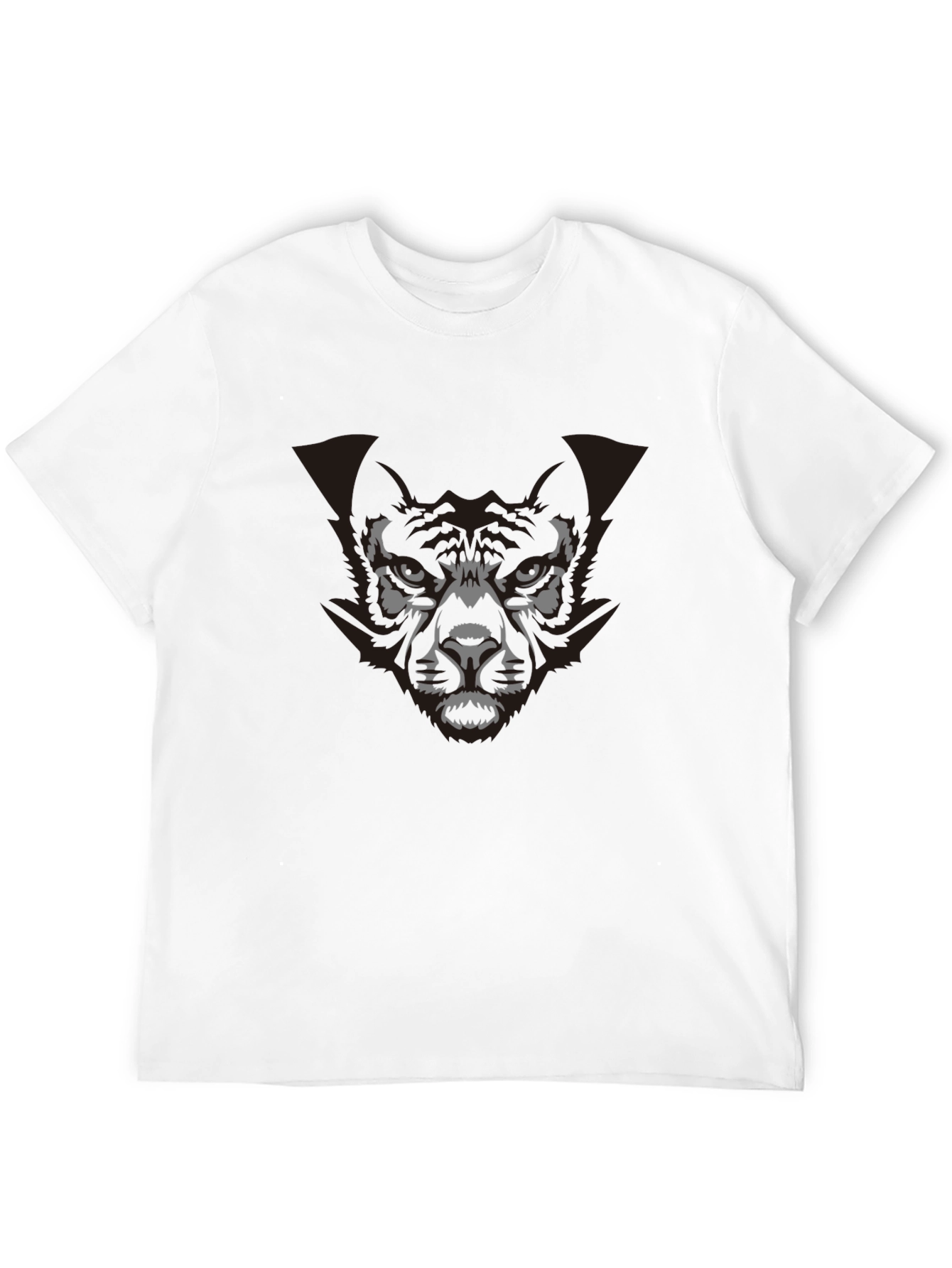Mens Graphic Print Black T-Shirt - Wolf Design