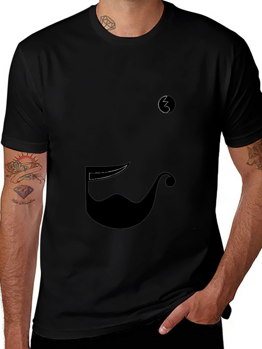 Whimsical Mustache Graphic Tee - Black Cotton Blend