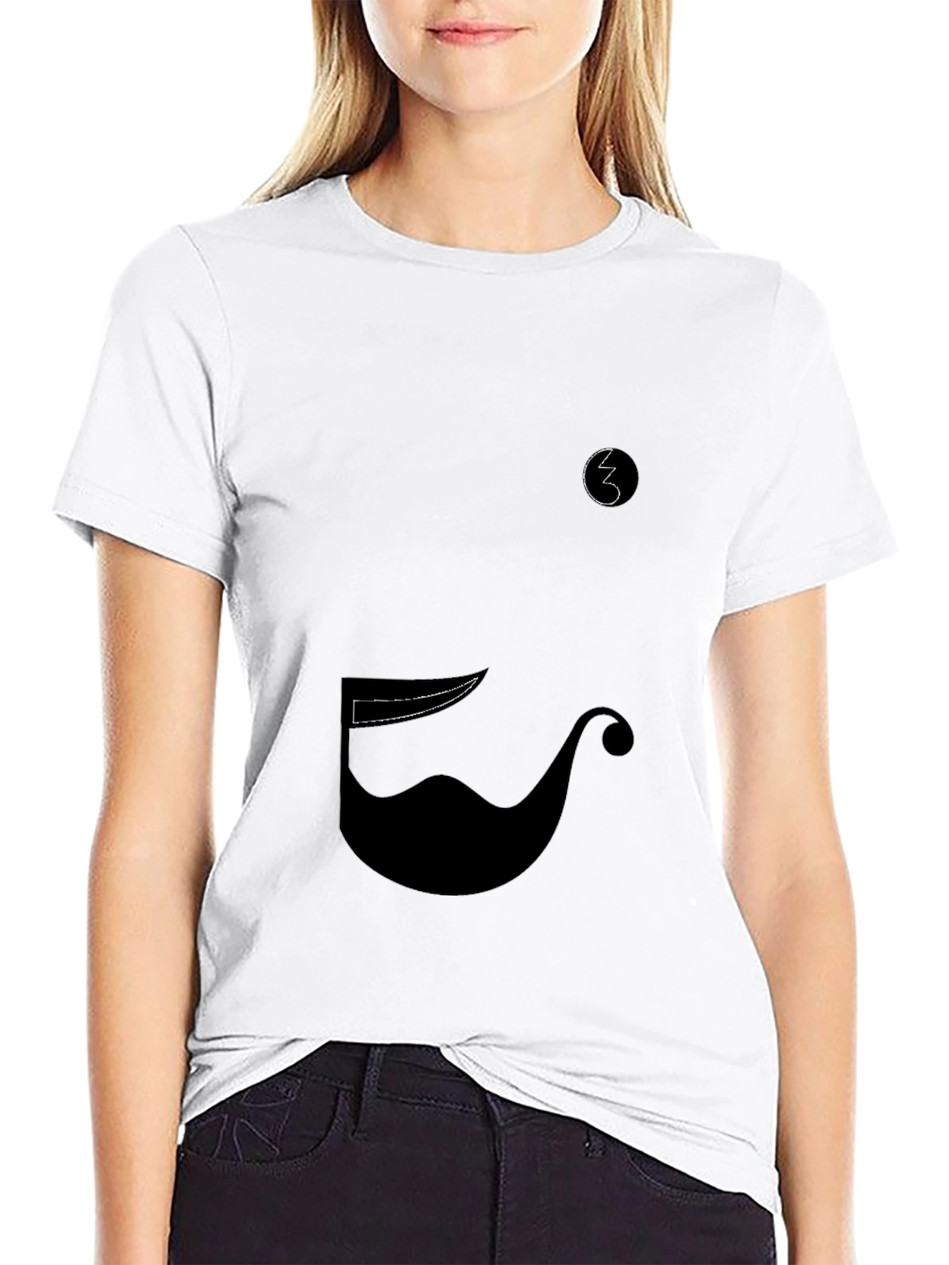 Whimsical Mustache Graphic Tee - Black Cotton Blend