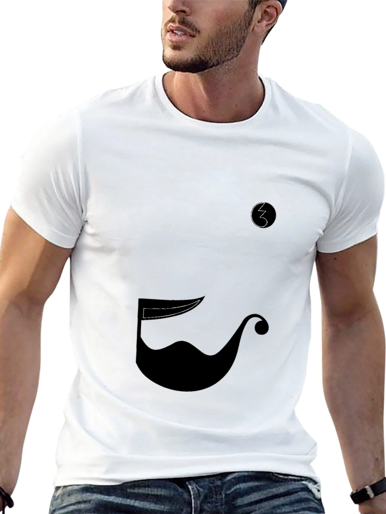 Whimsical Mustache Graphic Tee - Black Cotton Blend