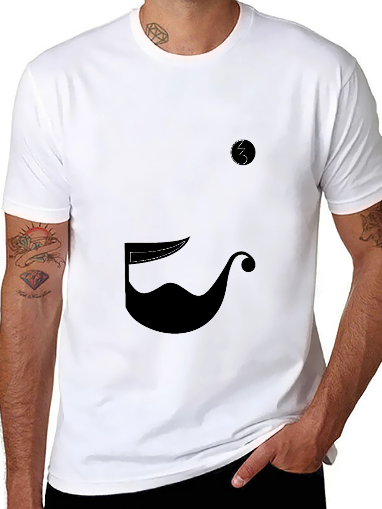 Whimsical Mustache Graphic Tee - Black Cotton Blend