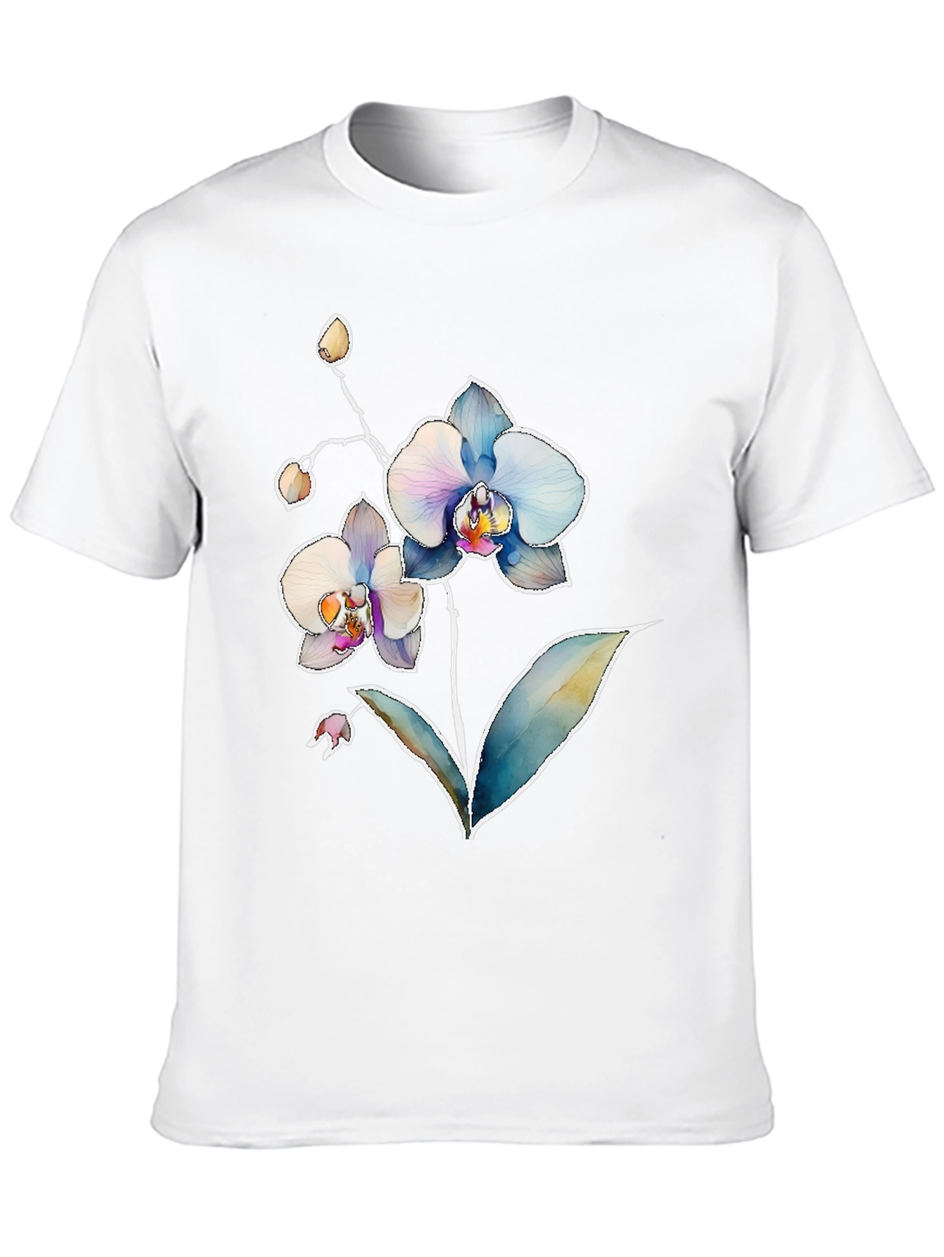 Floral Orchid Print Mens Black T-Shirt