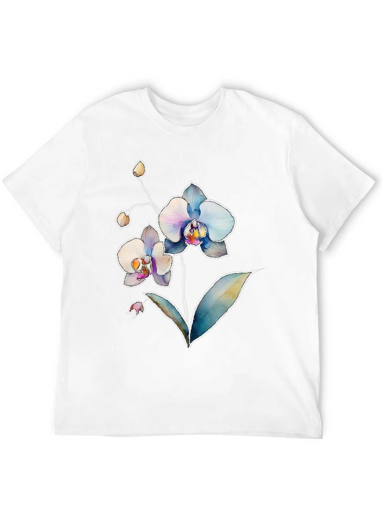 Floral Orchid Print Mens Black T-Shirt