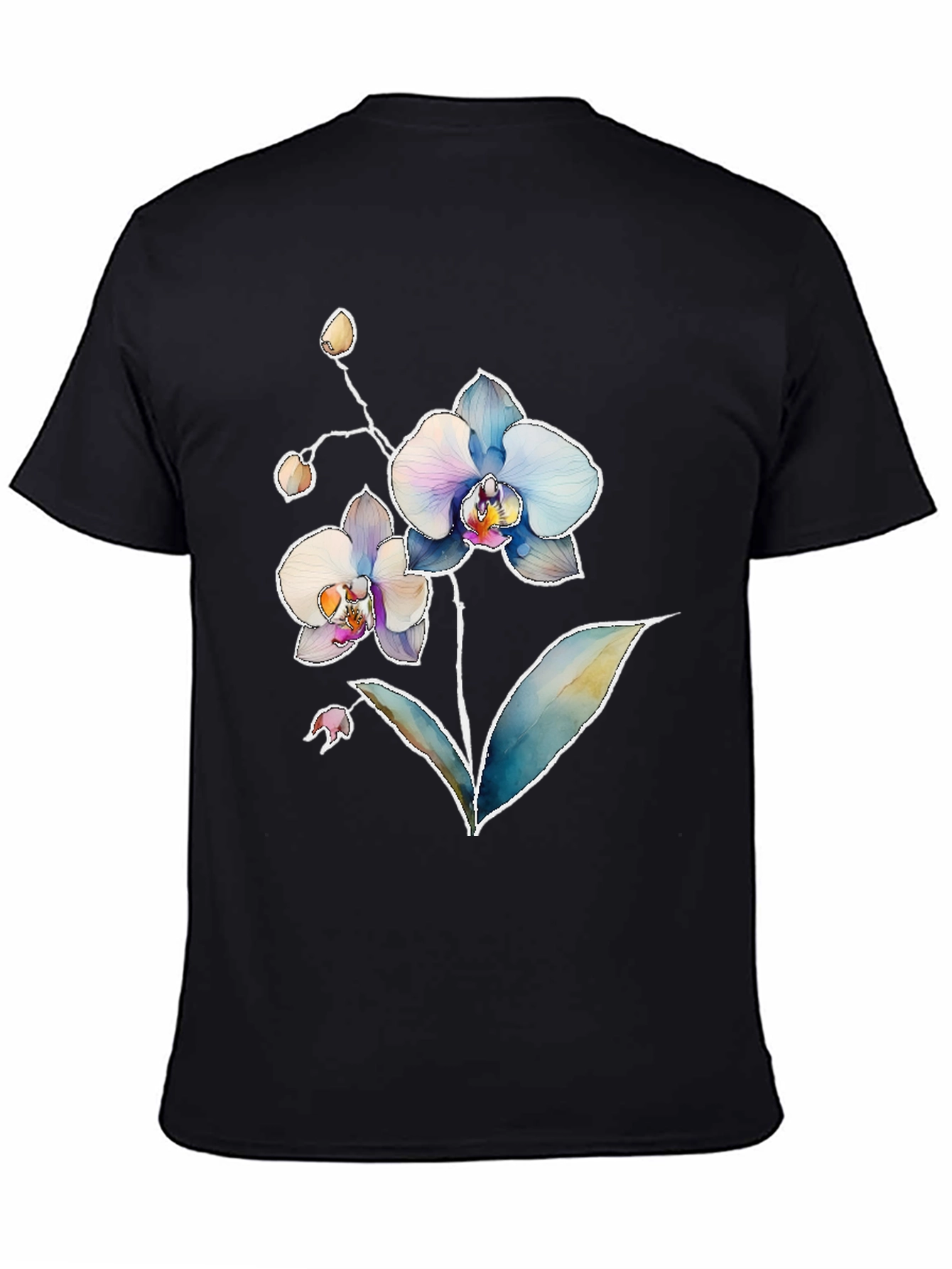 Floral Orchid Print Mens Black T-Shirt
