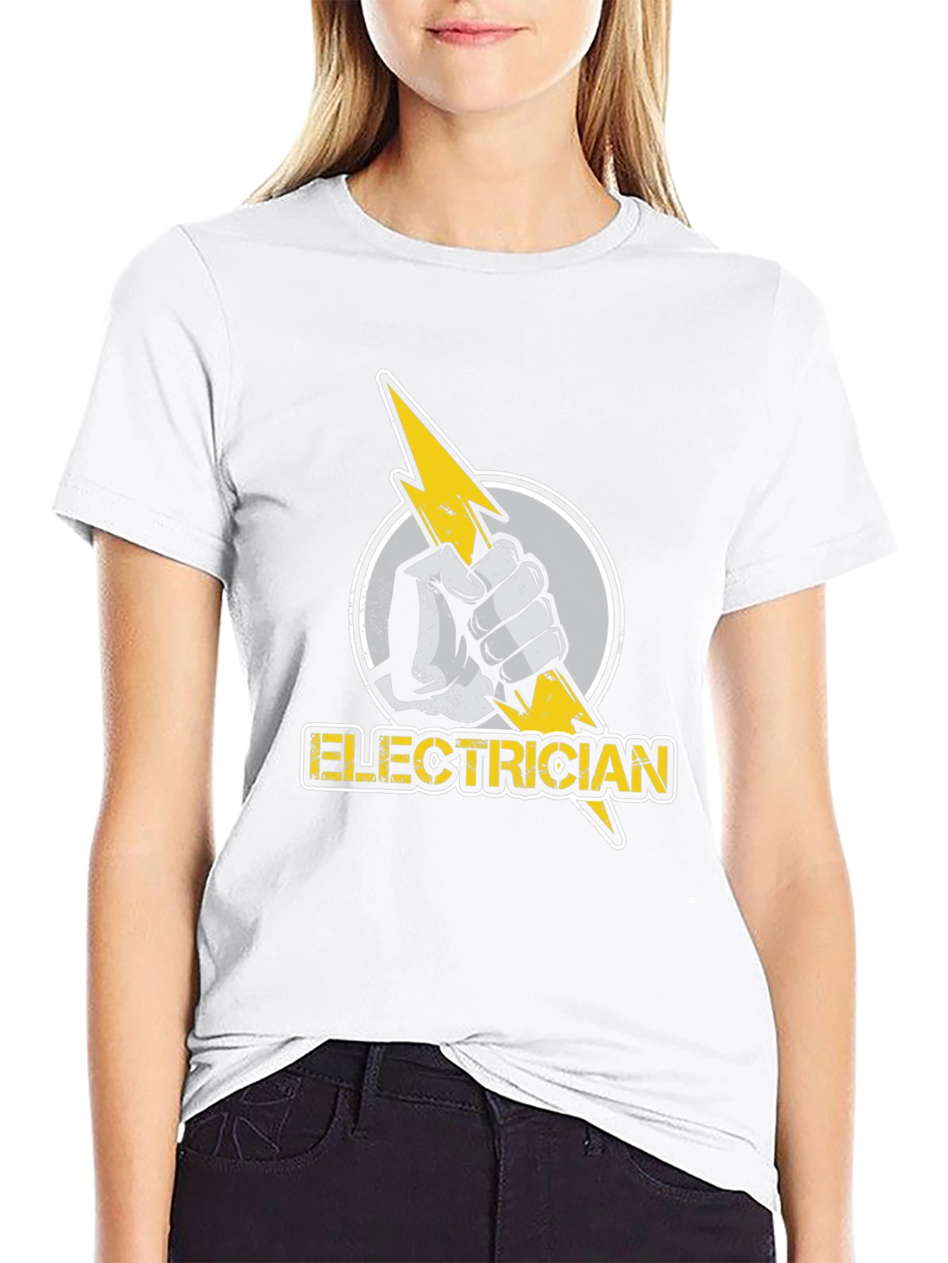 Electrician T-Shirt: Hand Holding Lightning Bolt Design