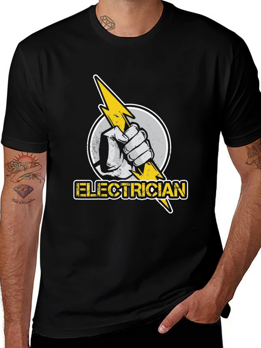 Electrician T-Shirt: Hand Holding Lightning Bolt Design
