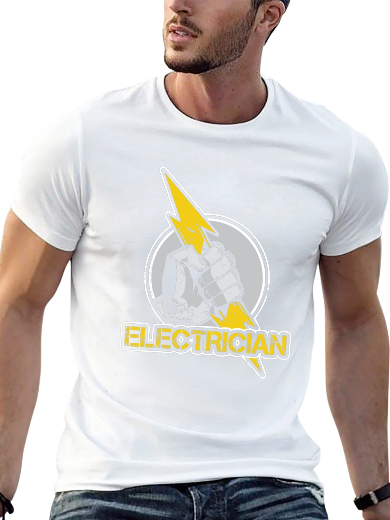 Electrician T-Shirt: Hand Holding Lightning Bolt Design