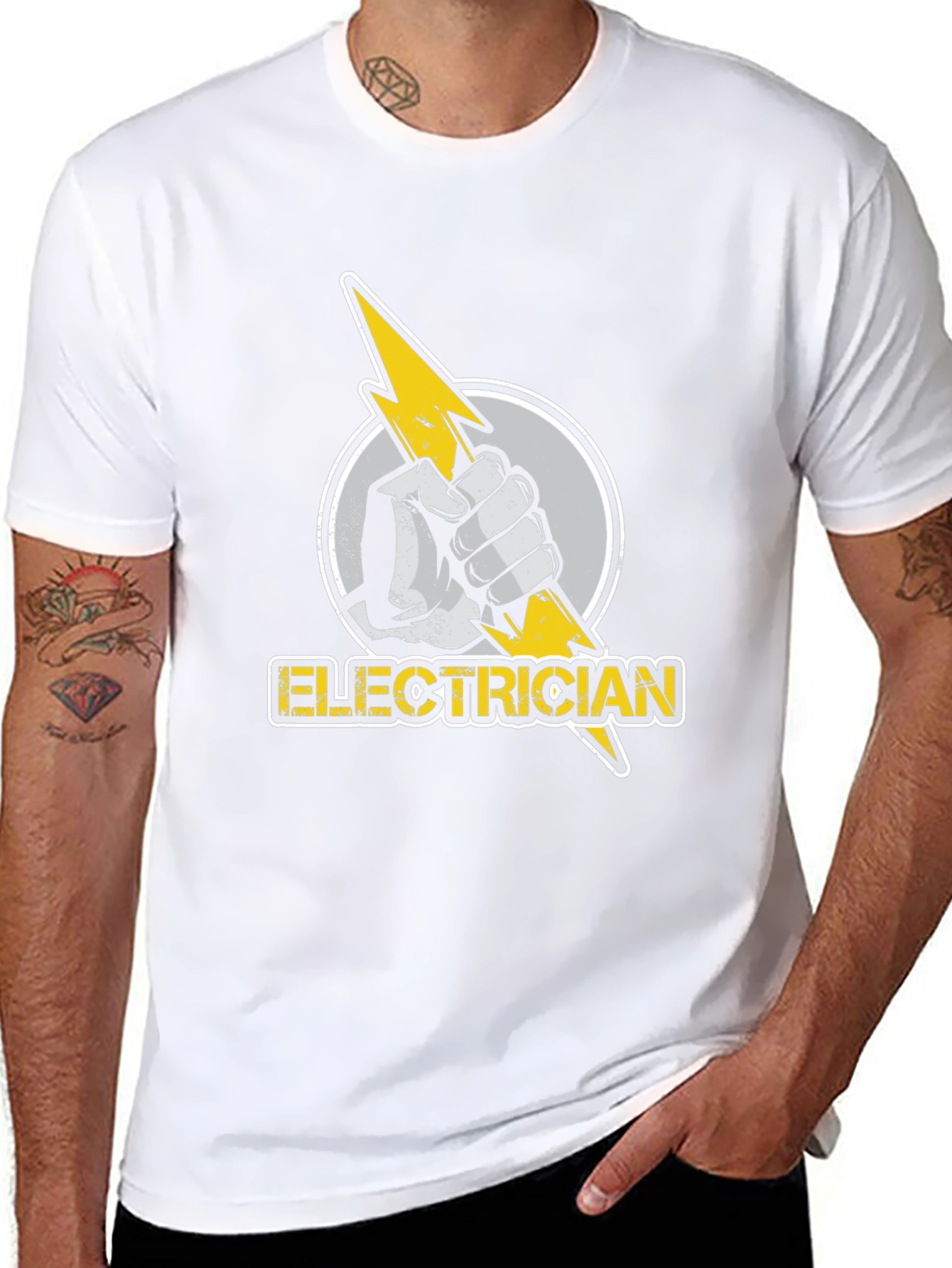 Electrician T-Shirt: Hand Holding Lightning Bolt Design