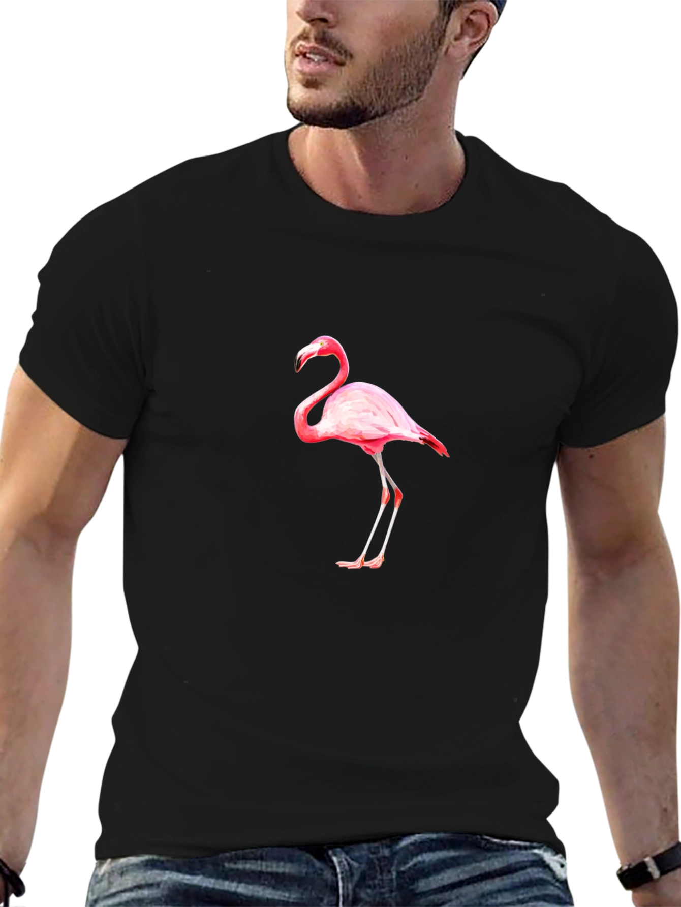 Black T-Shirt with Pink Flamingo Print