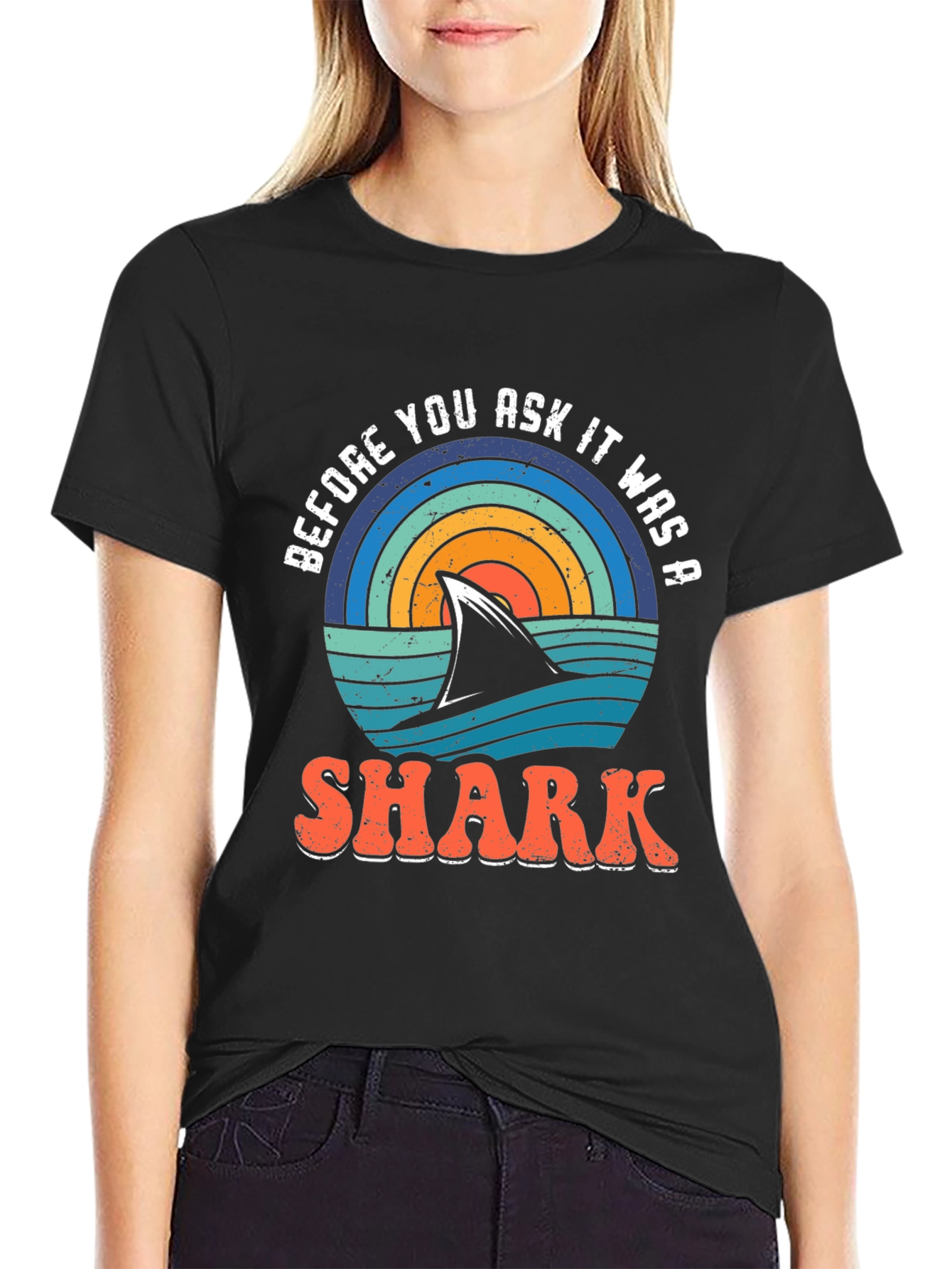 Retro Shark Graphic T-Shirt - Before You Ask