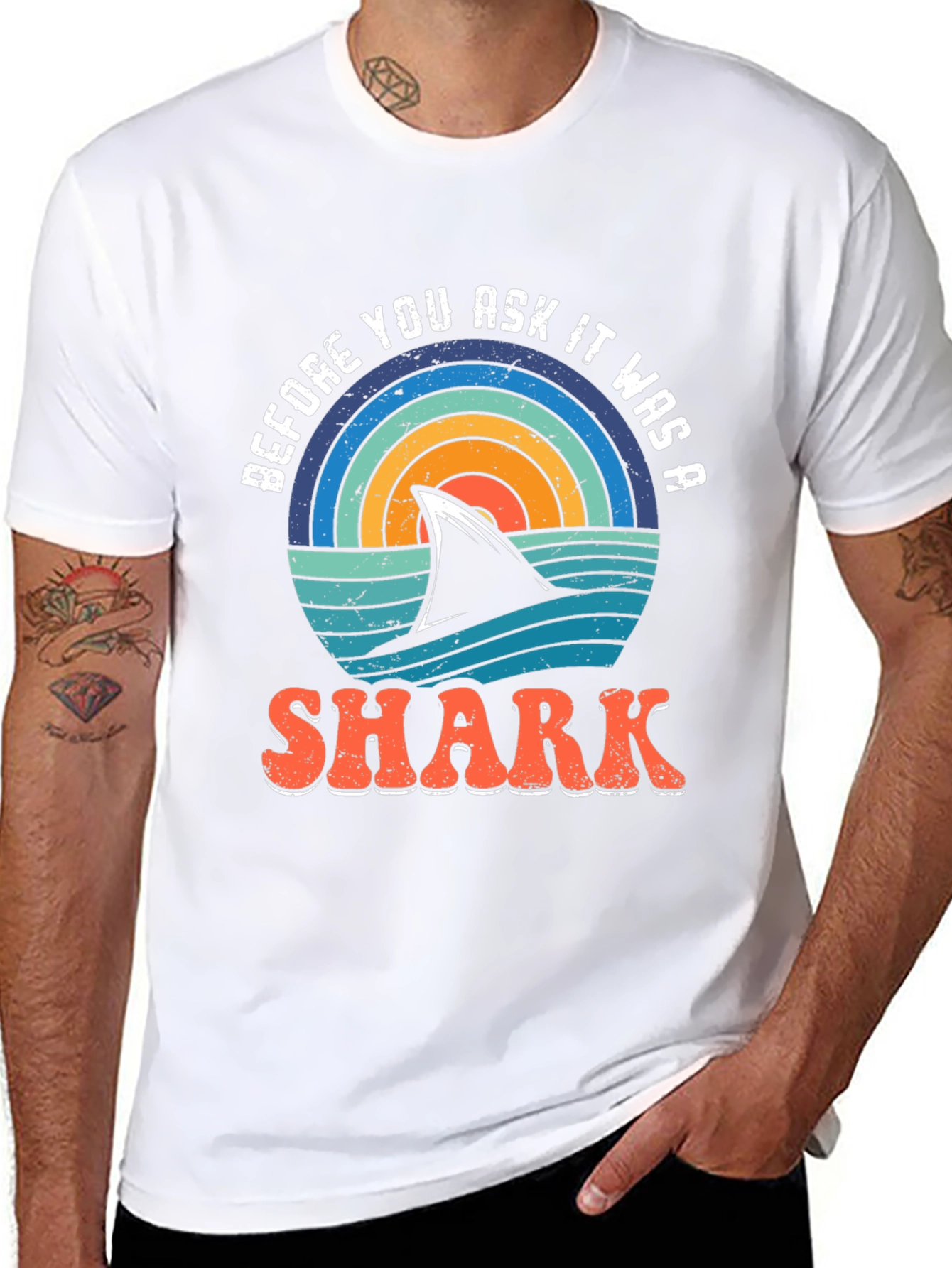 Retro Shark Graphic T-Shirt - Before You Ask