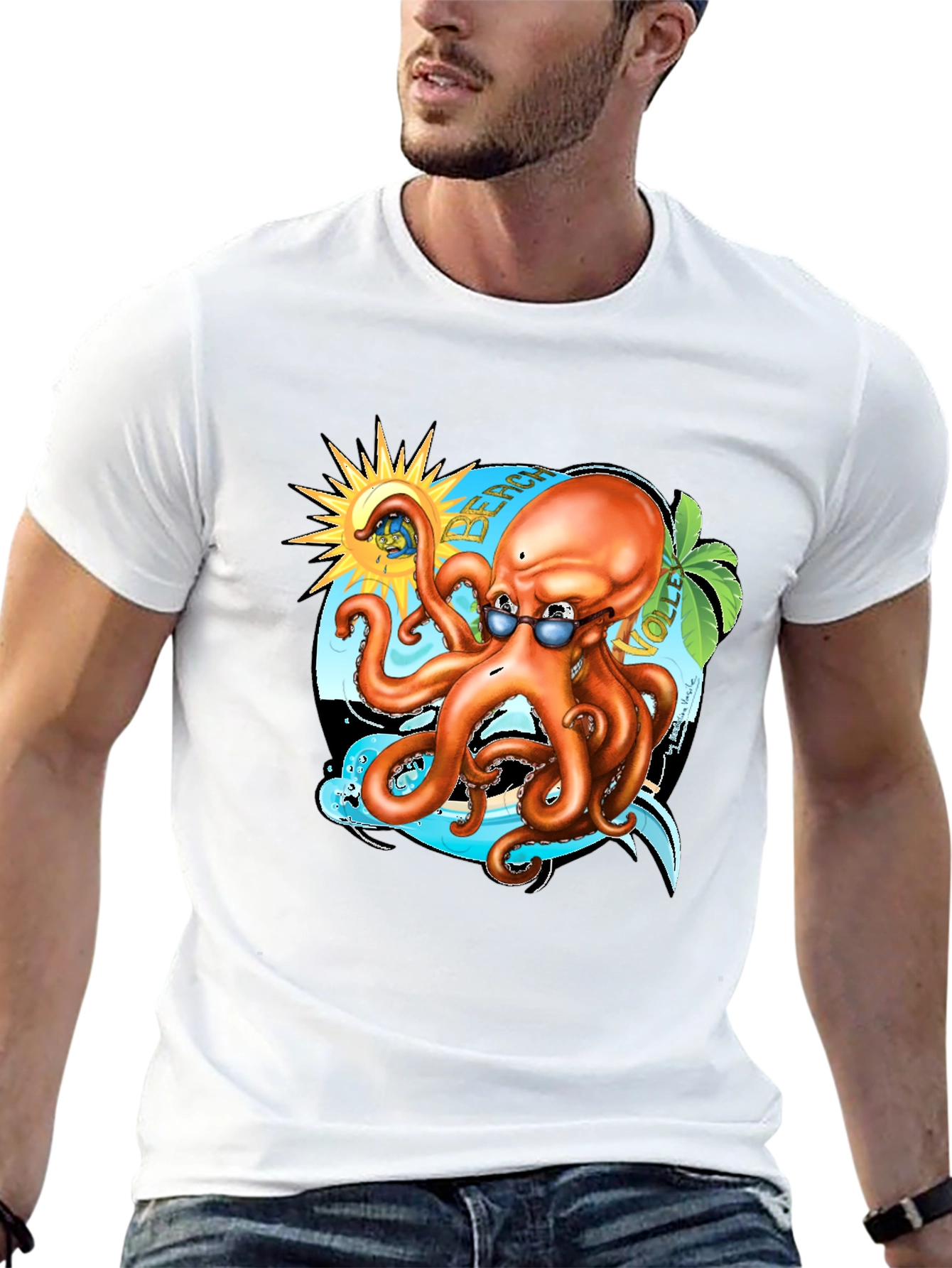 Cool Octopus Beach Volleyball Graphic Tee