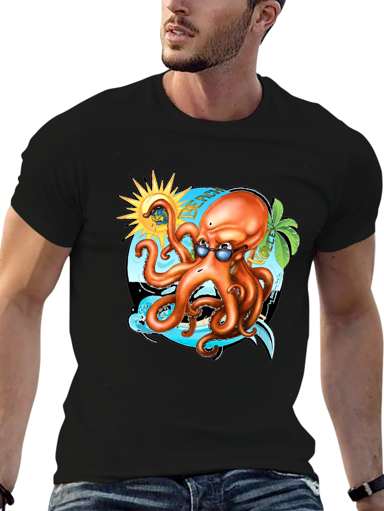 Cool Octopus Beach Volleyball Graphic Tee