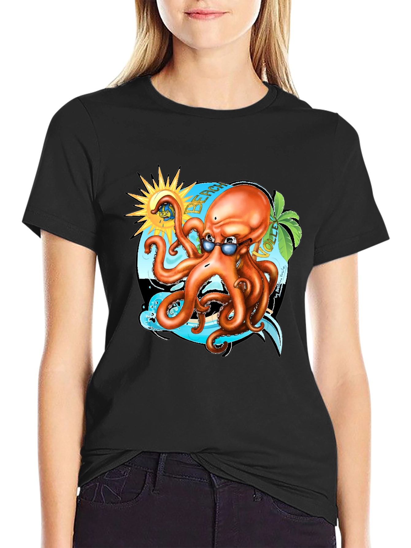 Cool Octopus Beach Volleyball Graphic Tee