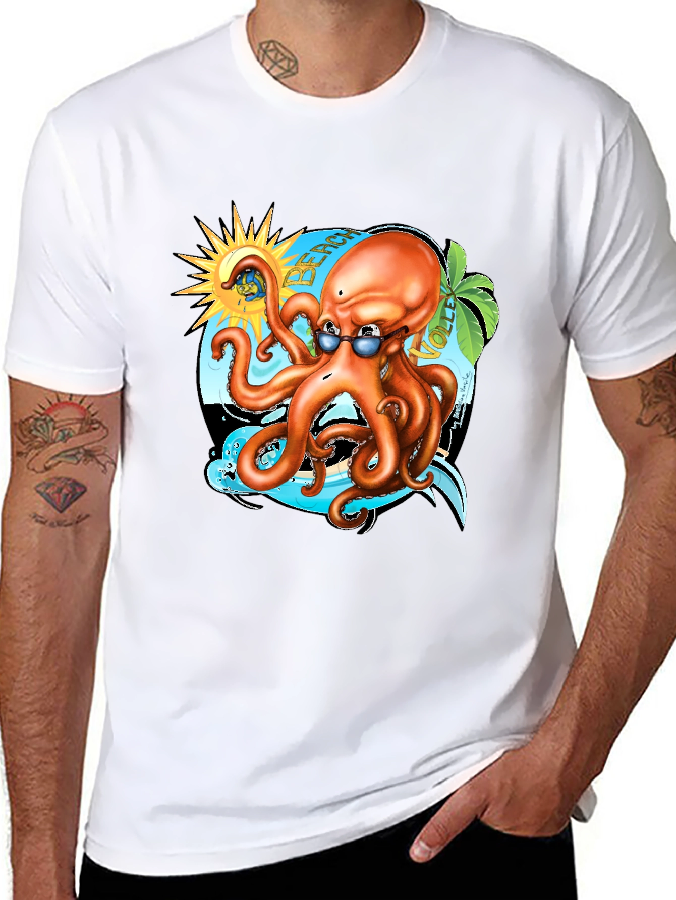 Cool Octopus Beach Volleyball Graphic Tee