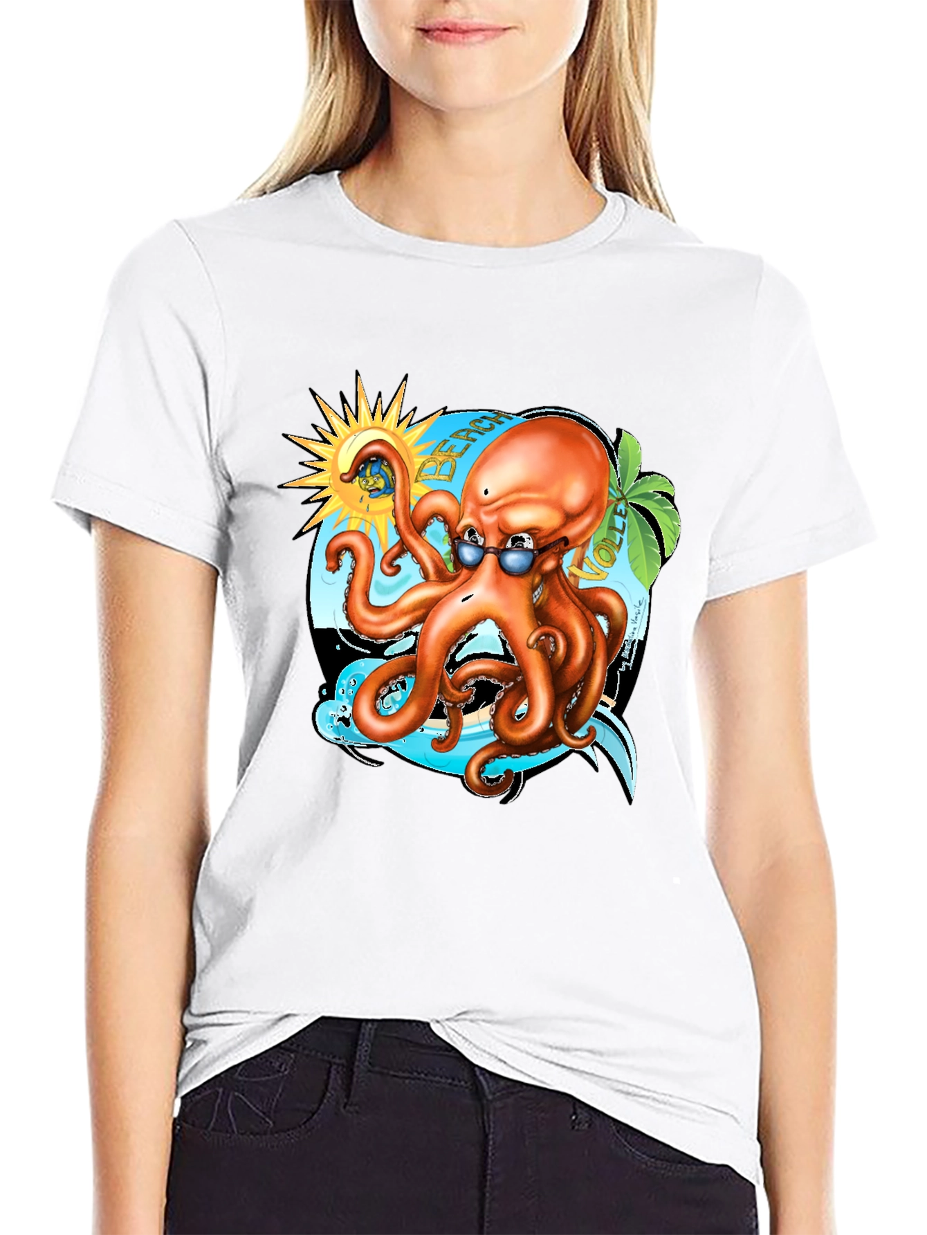 Cool Octopus Beach Volleyball Graphic Tee
