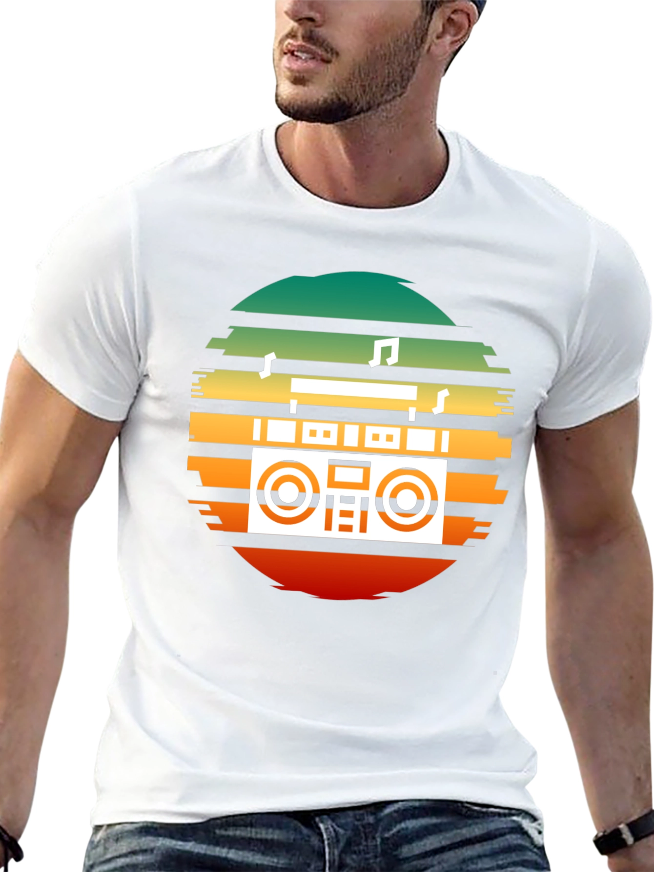 Retro Boombox Sunset Graphic Tee