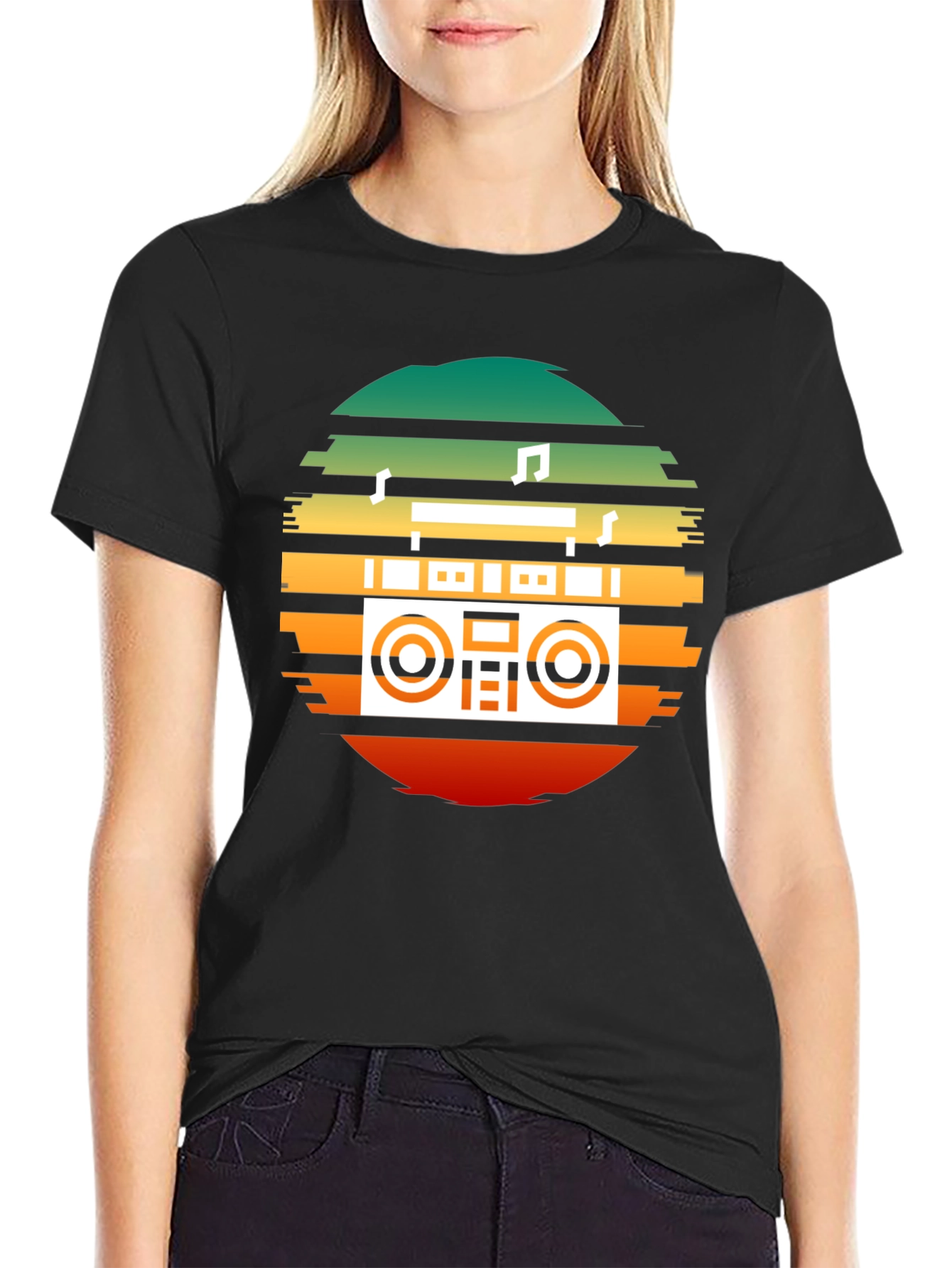 Retro Boombox Sunset Graphic Tee